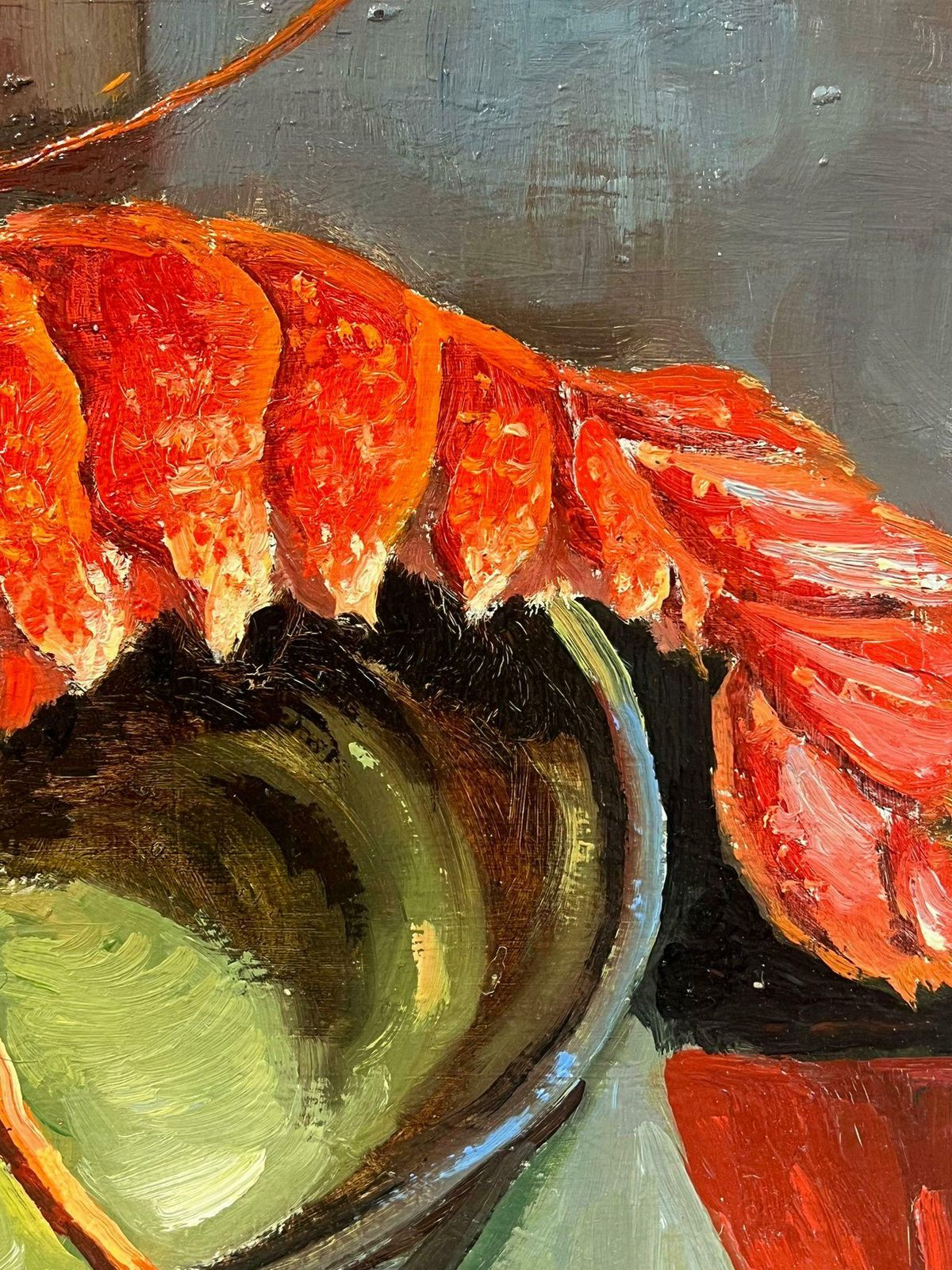 Georges Bordonovelarge French 1970's Oil Painting Red Lobster On The Table 1978 photo Art