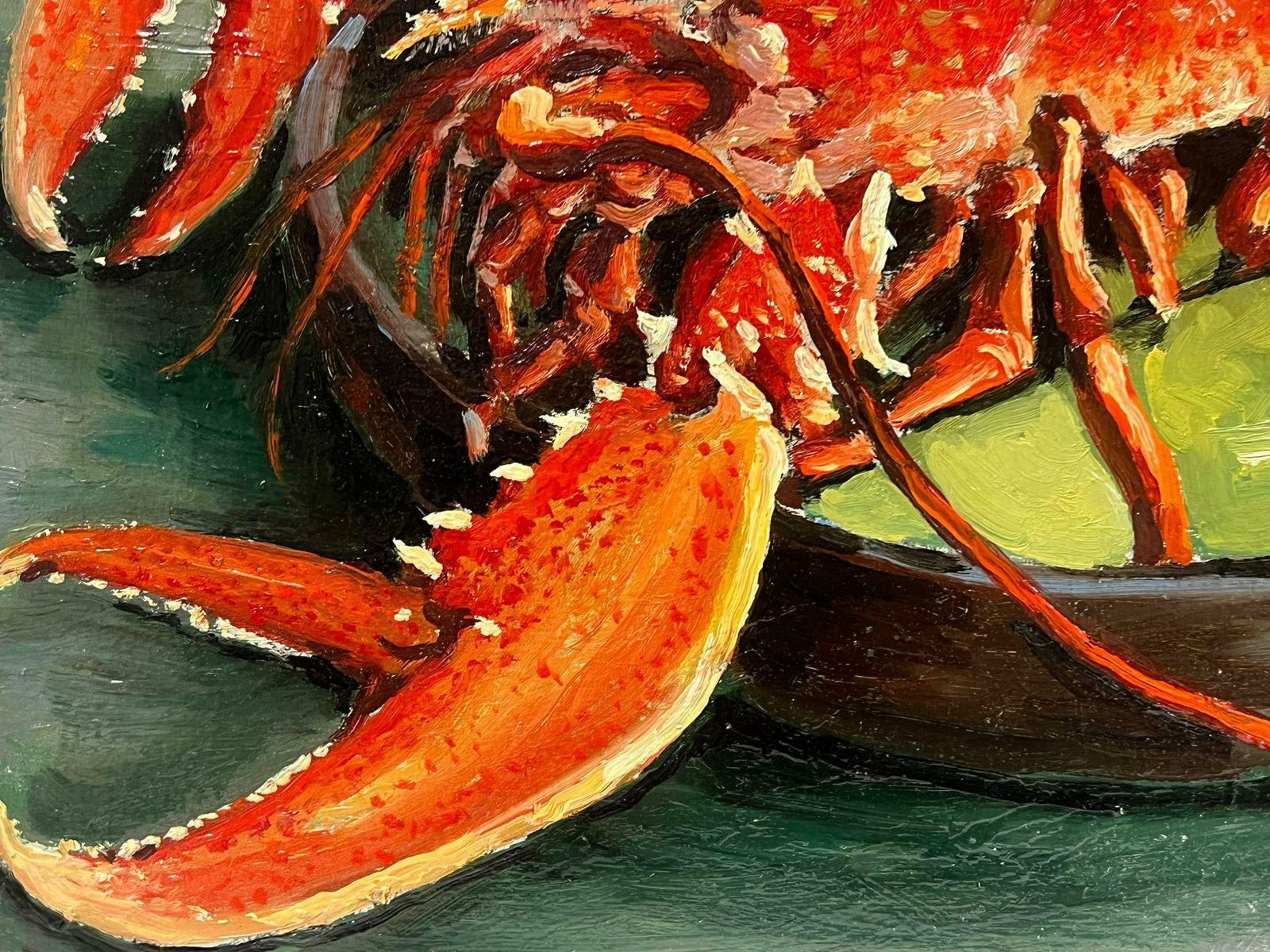 Georges Bordonovelarge French 1970's Oil Painting Red Lobster On The Table 1978 photo 657.0