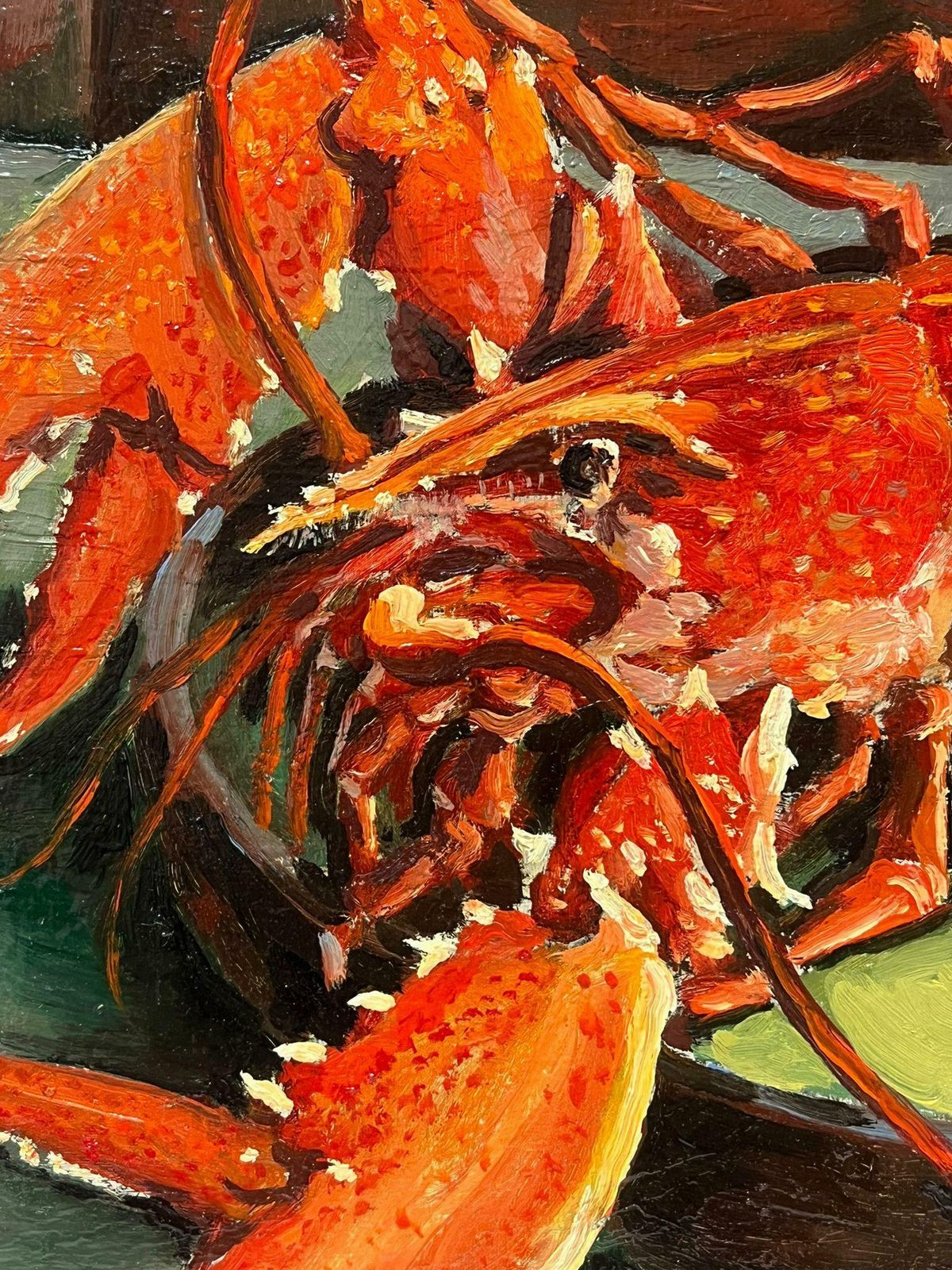 photo furniture Georges Bordonovelarge French 1970's Oil Painting Red Lobster On The Table 1978