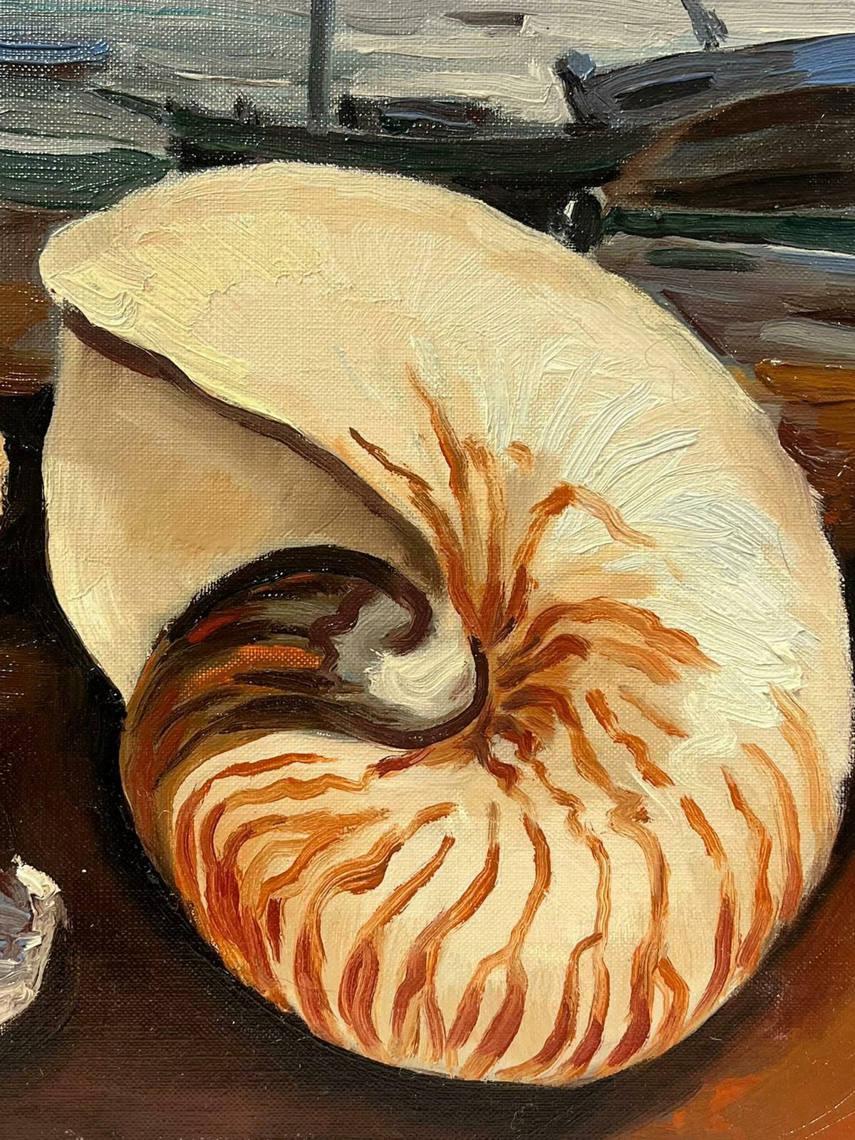 Georges Bordonove1970s French Signed Oil Painting Large Seashells Brittany Fishing Harbor Exhibit1978 photo buy