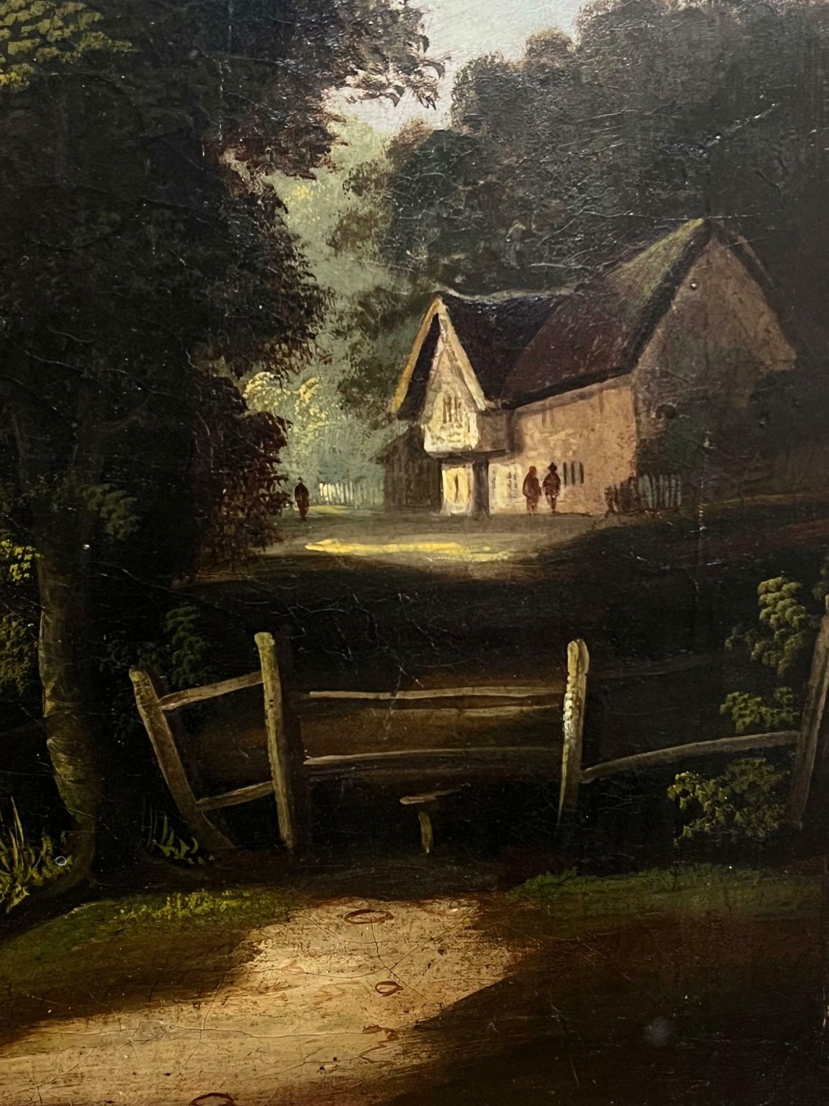 English Early Victorianlarge 1830's English Oil Painting Tranquil River Landscape With Old Mill19th Century photo vintage