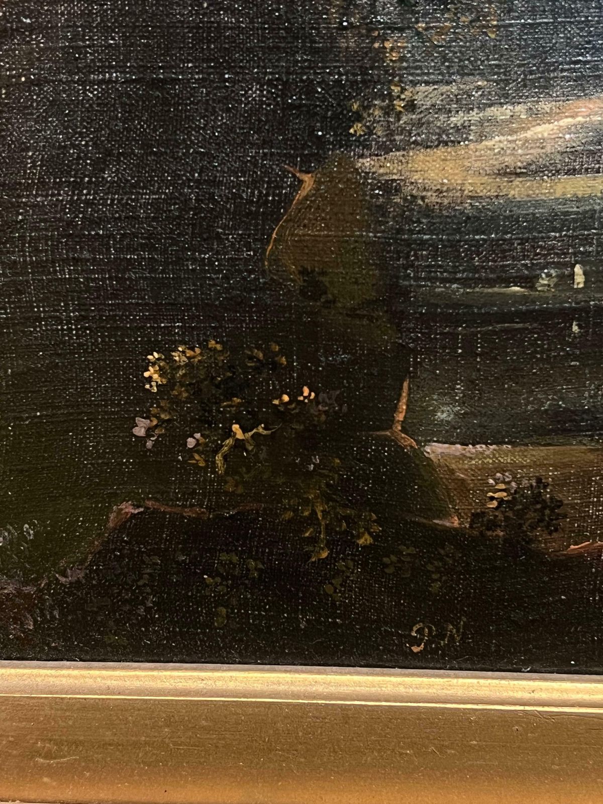 Early 1800's British Oil Painting Figures In Brooding Nocturnal Hilly Landscape 19th Century photo buy