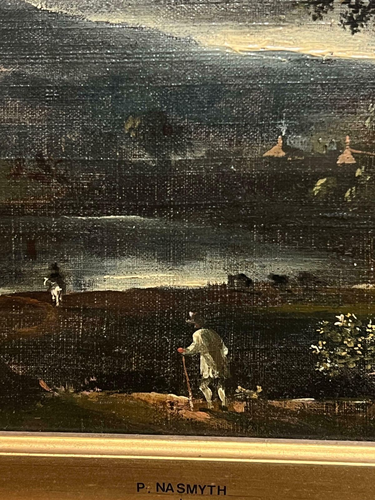 Art Early 1800's British Oil Painting Figures In Brooding Nocturnal Hilly Landscape 19th Century photo