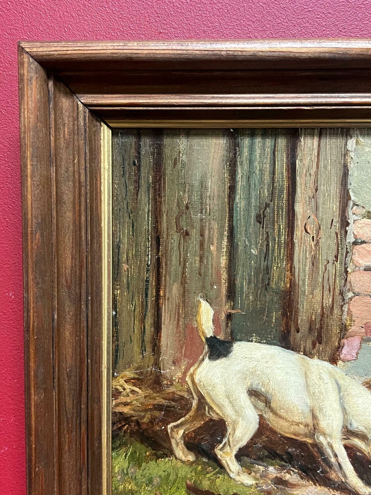 E. S. Englandfine 1890's British Dog Painting Fox Terrier & Scottish Terrier Sniffing In Farm1890 photo buy
