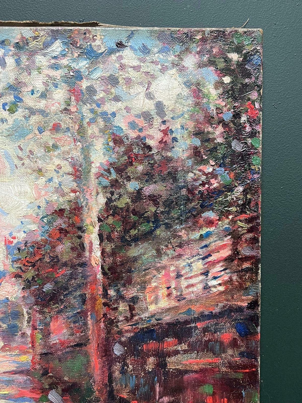 Fine C. 1900's French Impressionist Oil Painting Colorful Village Street Viewc. 1900's photo buy