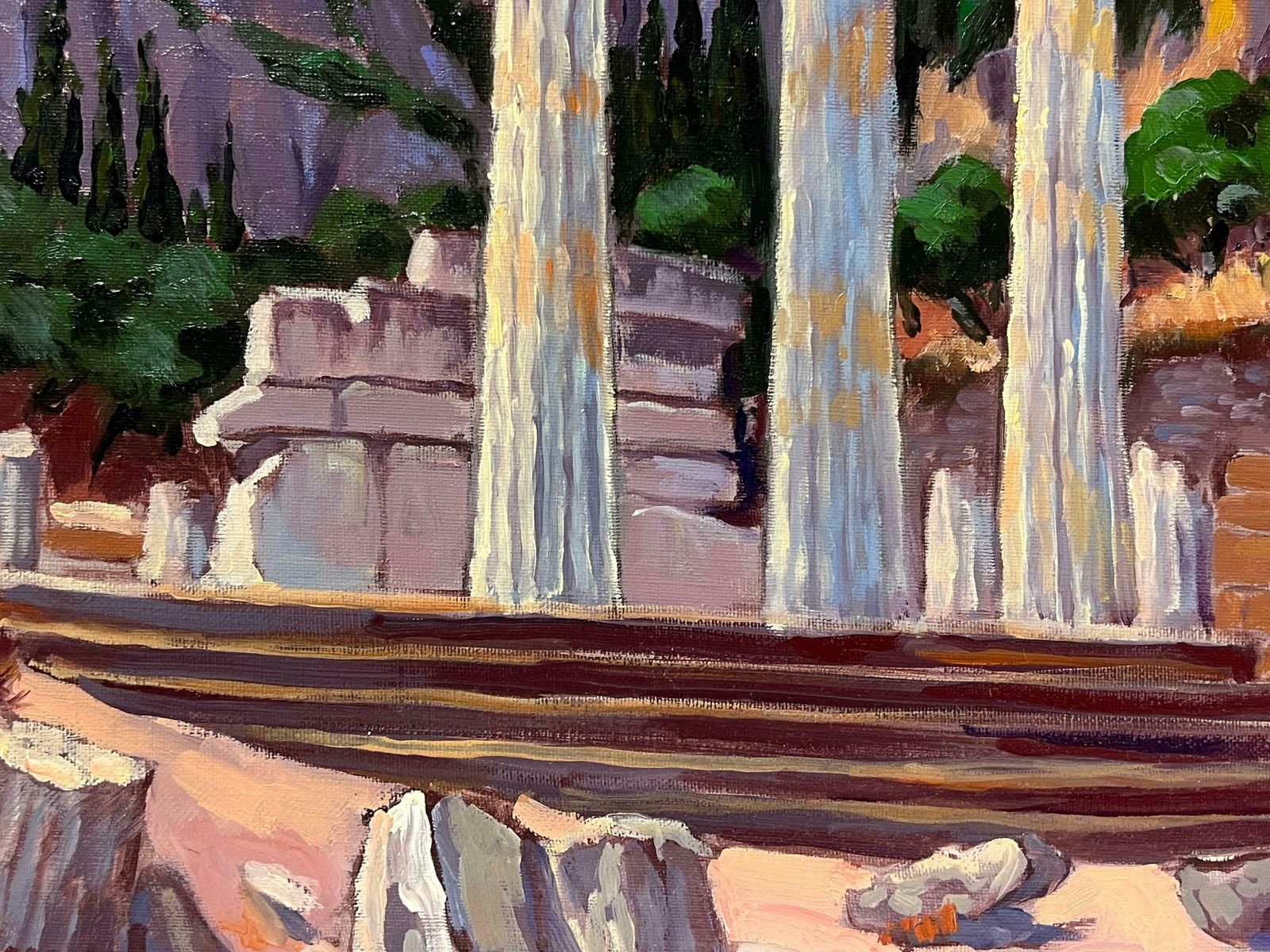 Georges Bordonovelarge French Contemporary Oil Painting Ancient Greek Roman Temple Column Ruins photo vinterior