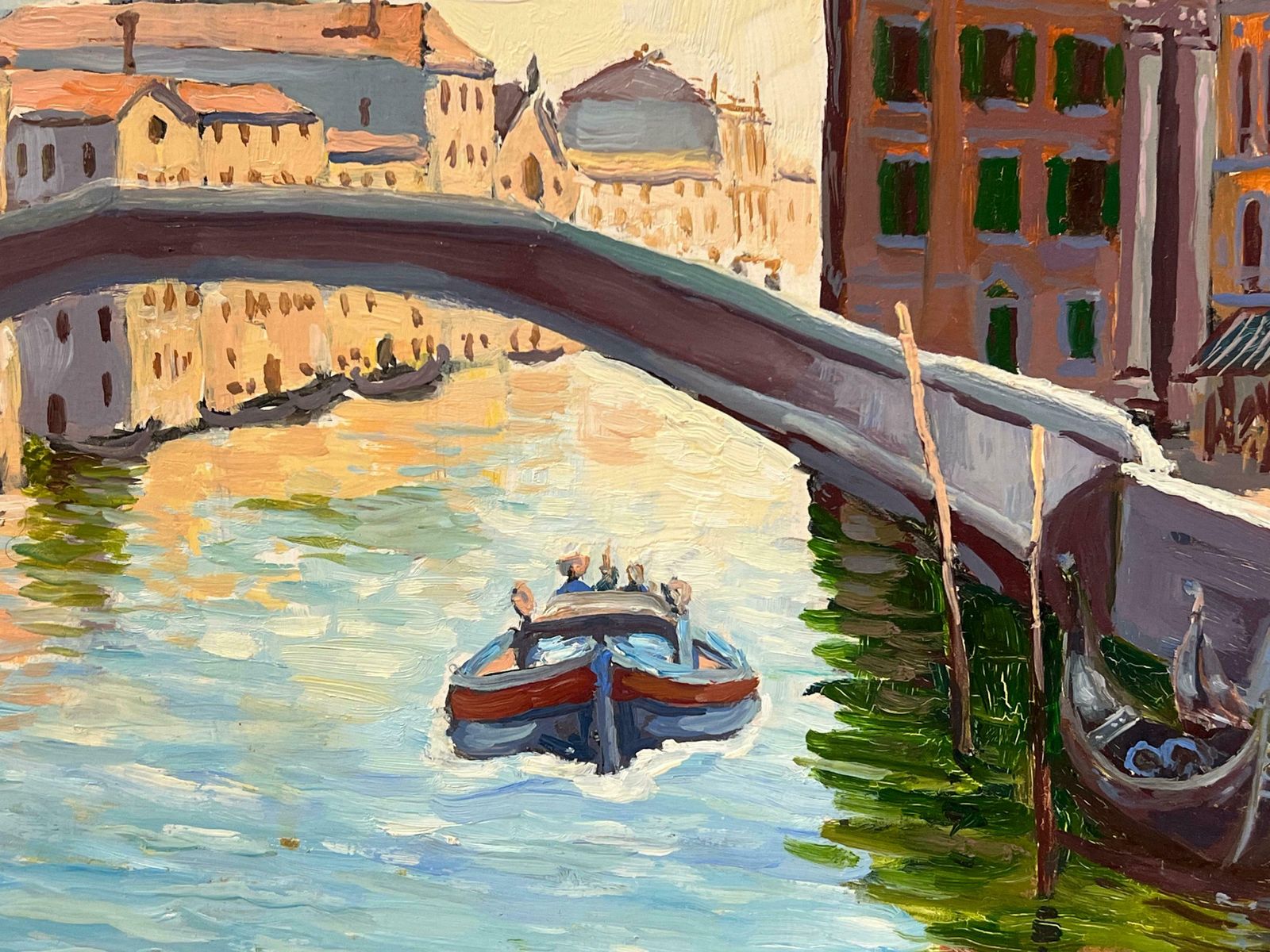Georges Bordonove1980's French Oil Painting Venice Canal With Boats & Buildings Signed Dated1982 photo 900.0