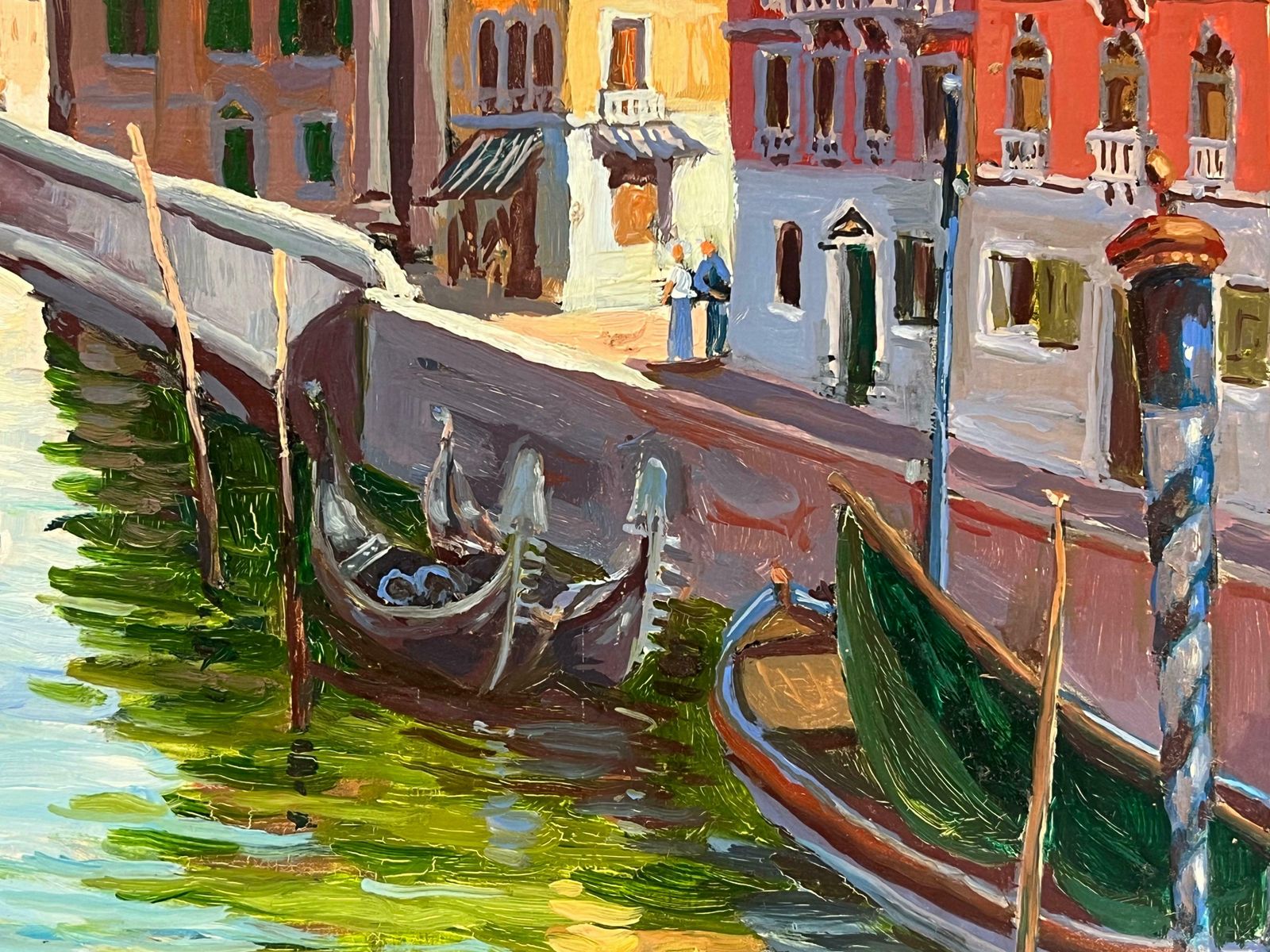 Georges Bordonove1980's French Oil Painting Venice Canal With Boats & Buildings Signed Dated1982 photo buy