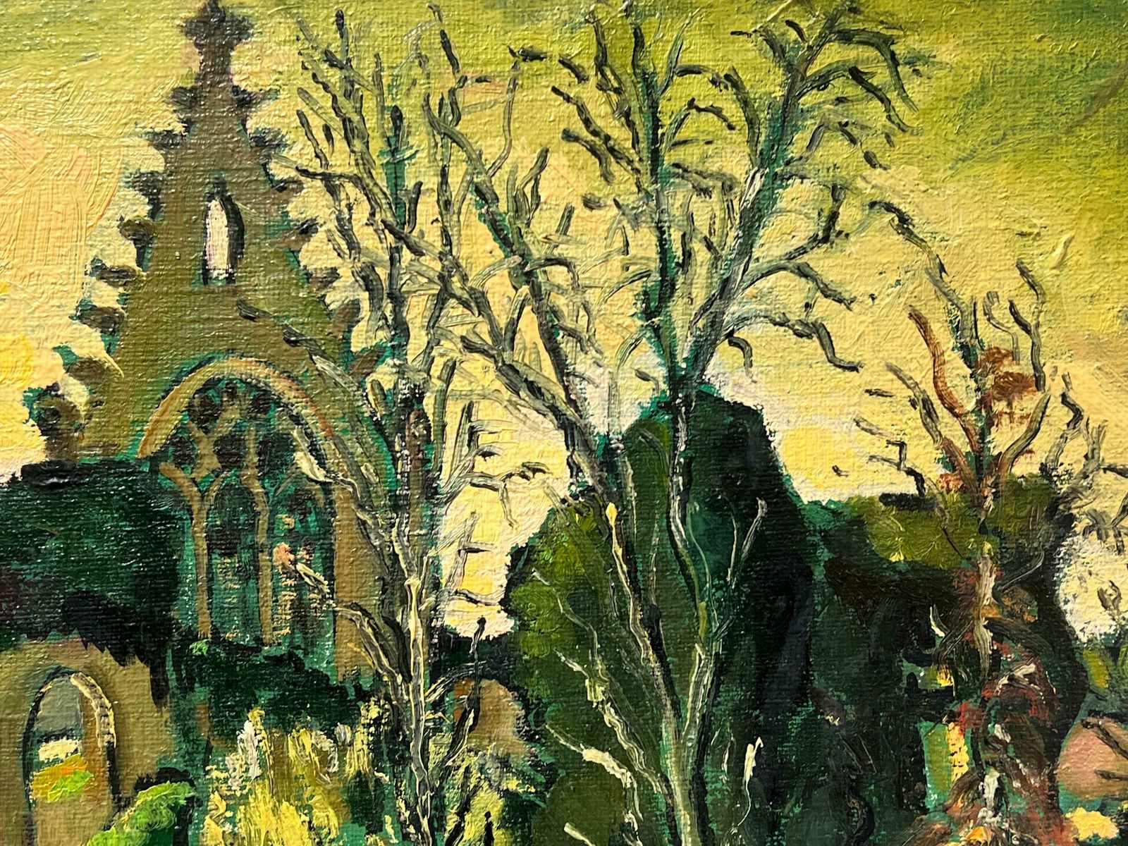 Georges Bordonovelarge French 1960's Oil Painting Old French Village With Ancient Buildings photo Art