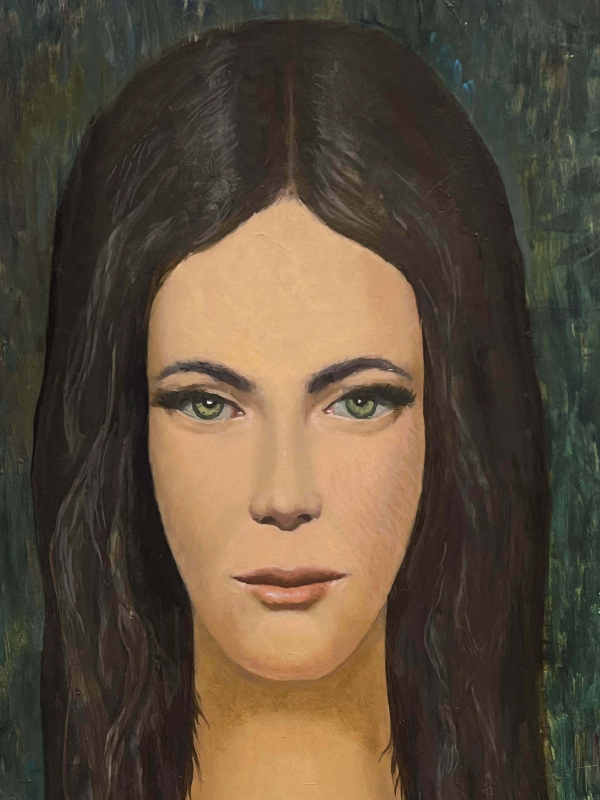 French School1960's French Modernist Oil Painting Portrait Of Young Lady Direct Gaze photo for sale
