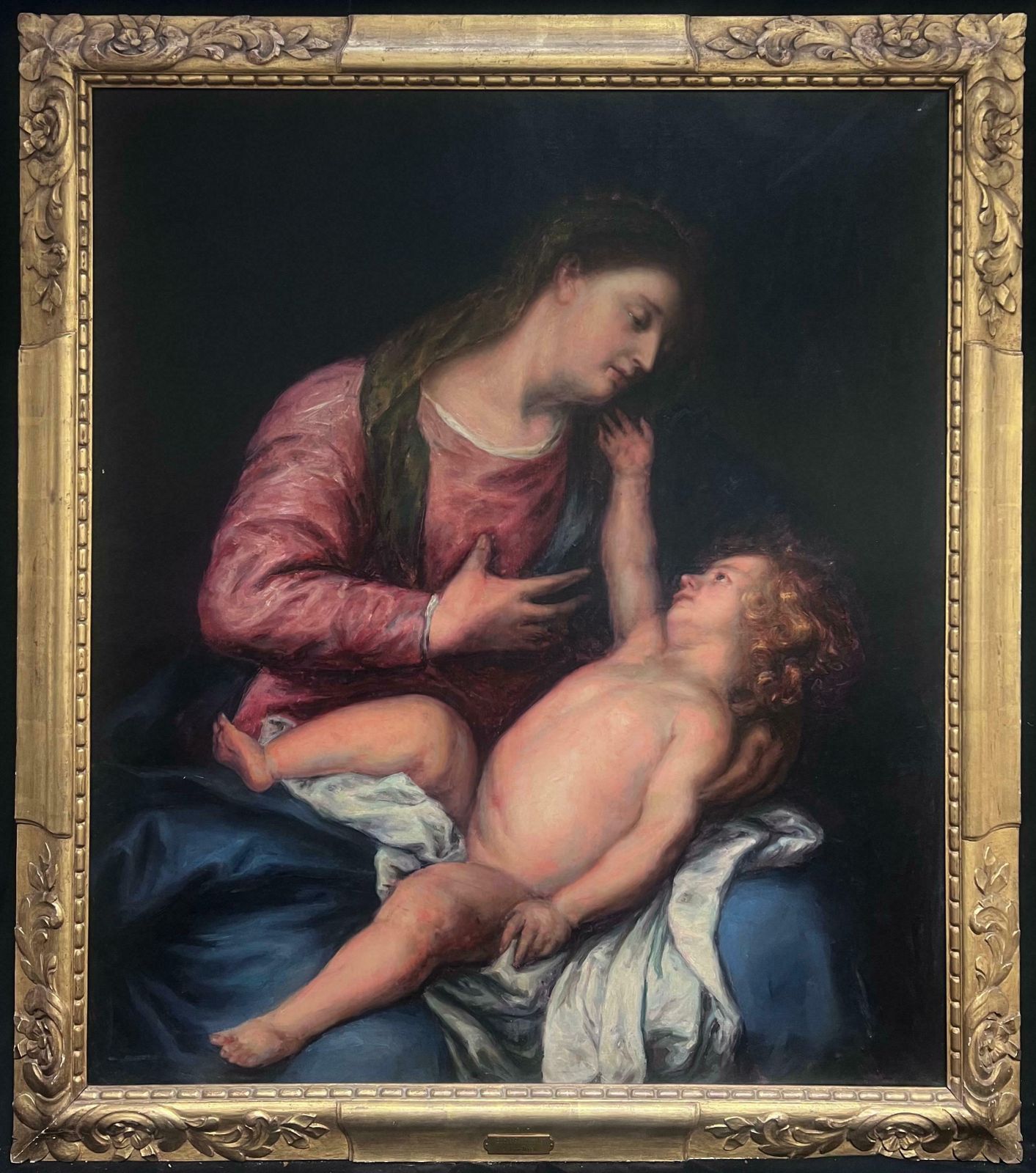Huge Victorian English Old Master Oil Painting Madonna & Christ Child After Dyck19th Century