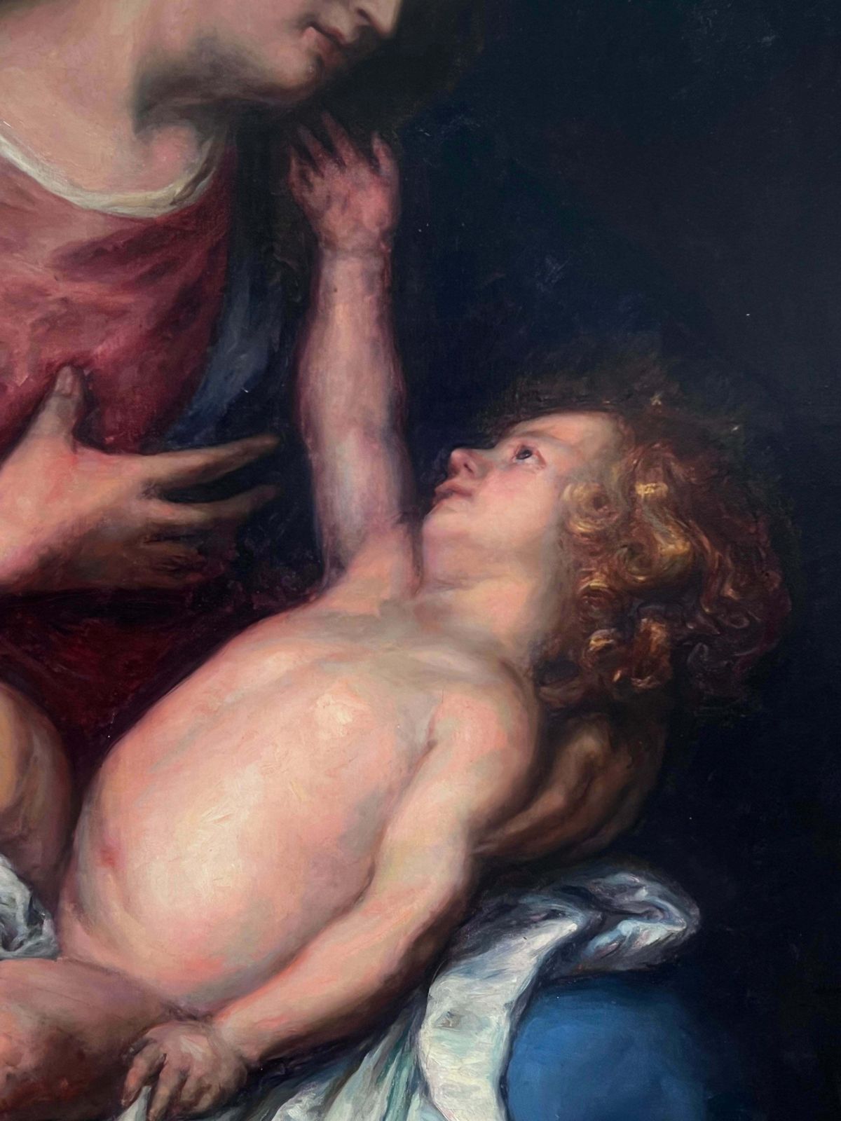 Huge Victorian English Old Master Oil Painting Madonna & Christ Child After Dyck19th Century photo Art