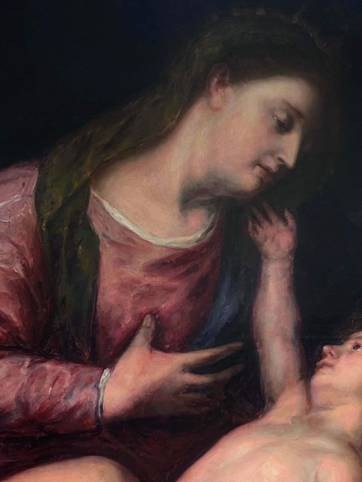 Huge Victorian English Old Master Oil Painting Madonna & Christ Child After Dyck19th Century photo vinterior