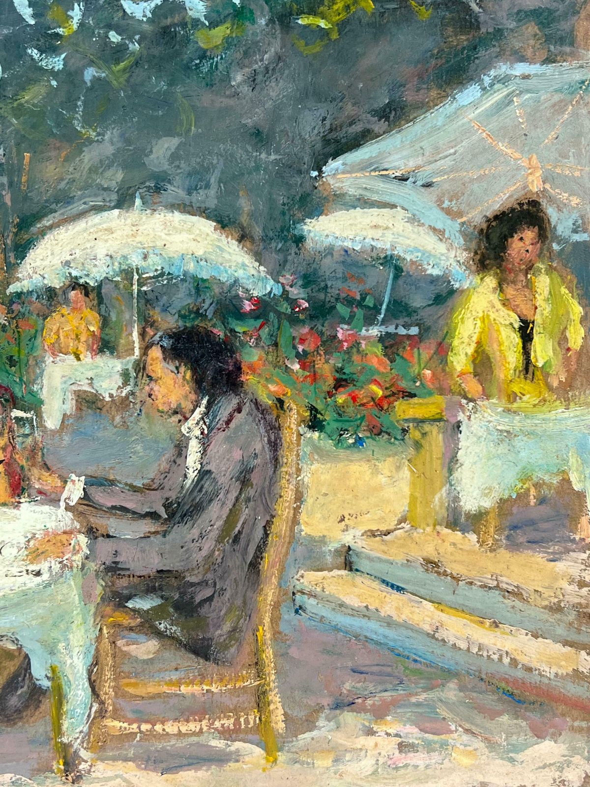 Fanch Lelelegant Couple In French Summers Day Garden Cafe Oil Painting20th Century photo 725.0