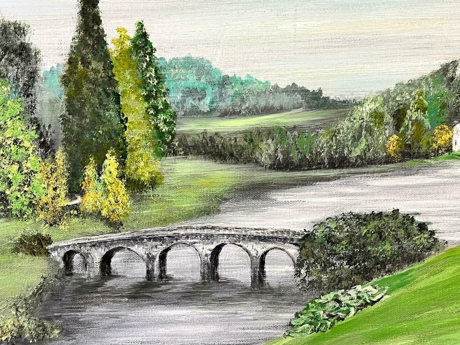 Contemporary British Colourful Modern British Very Large Painting Classical Parkland Lake & Temple photo 672.0