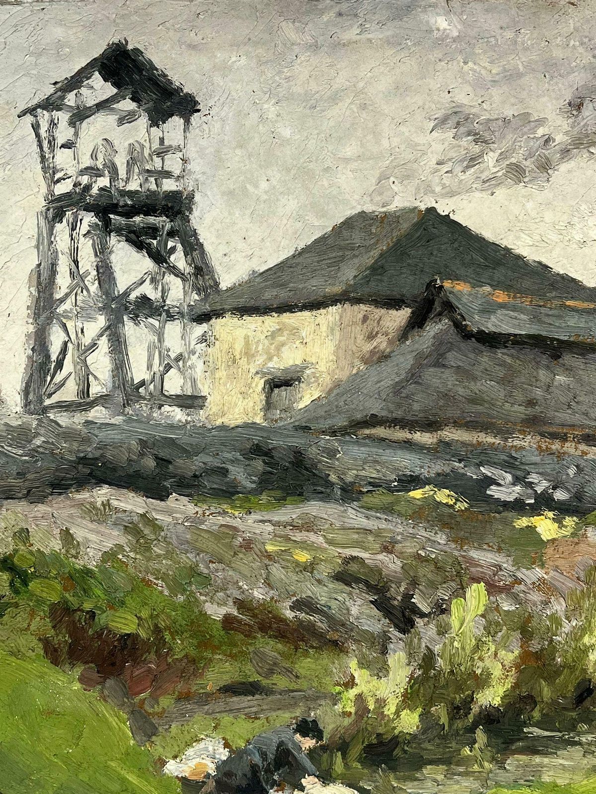1930's French Impressionistfigure Washing In Country Stream Next To Industrial Building French Signed Oil 1931 photo buy