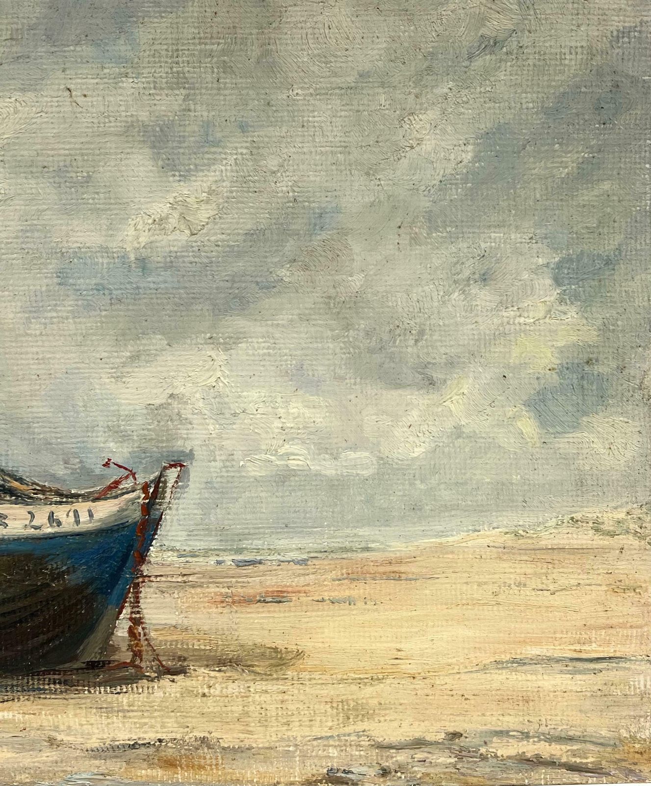 Simone Forge1930's French Impressionist Beached Blue Fishing Boat Under Cloudy Skies19th Century photo Art