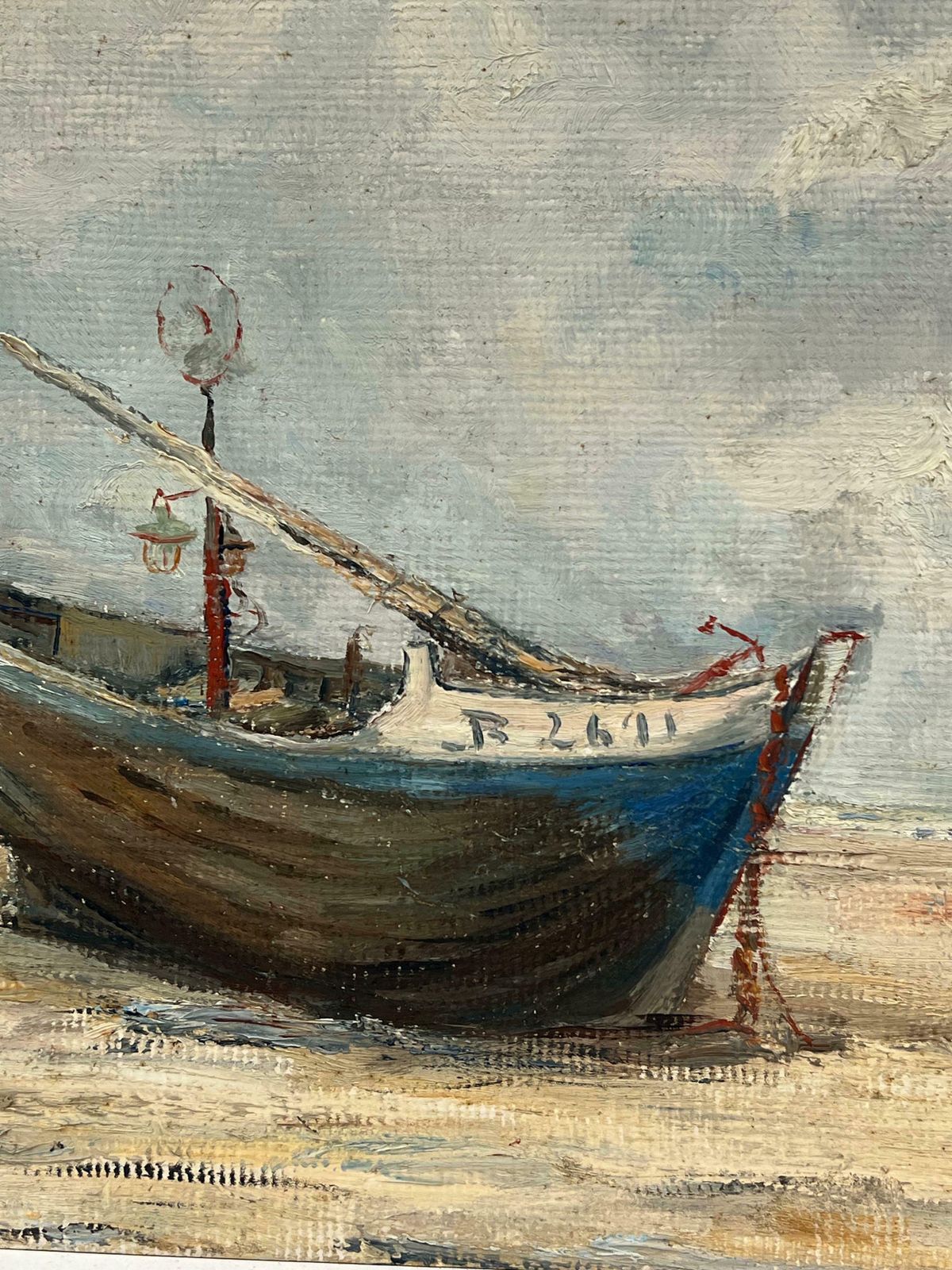 Simone Forge1930's French Impressionist Beached Blue Fishing Boat Under Cloudy Skies19th Century photo 687.0