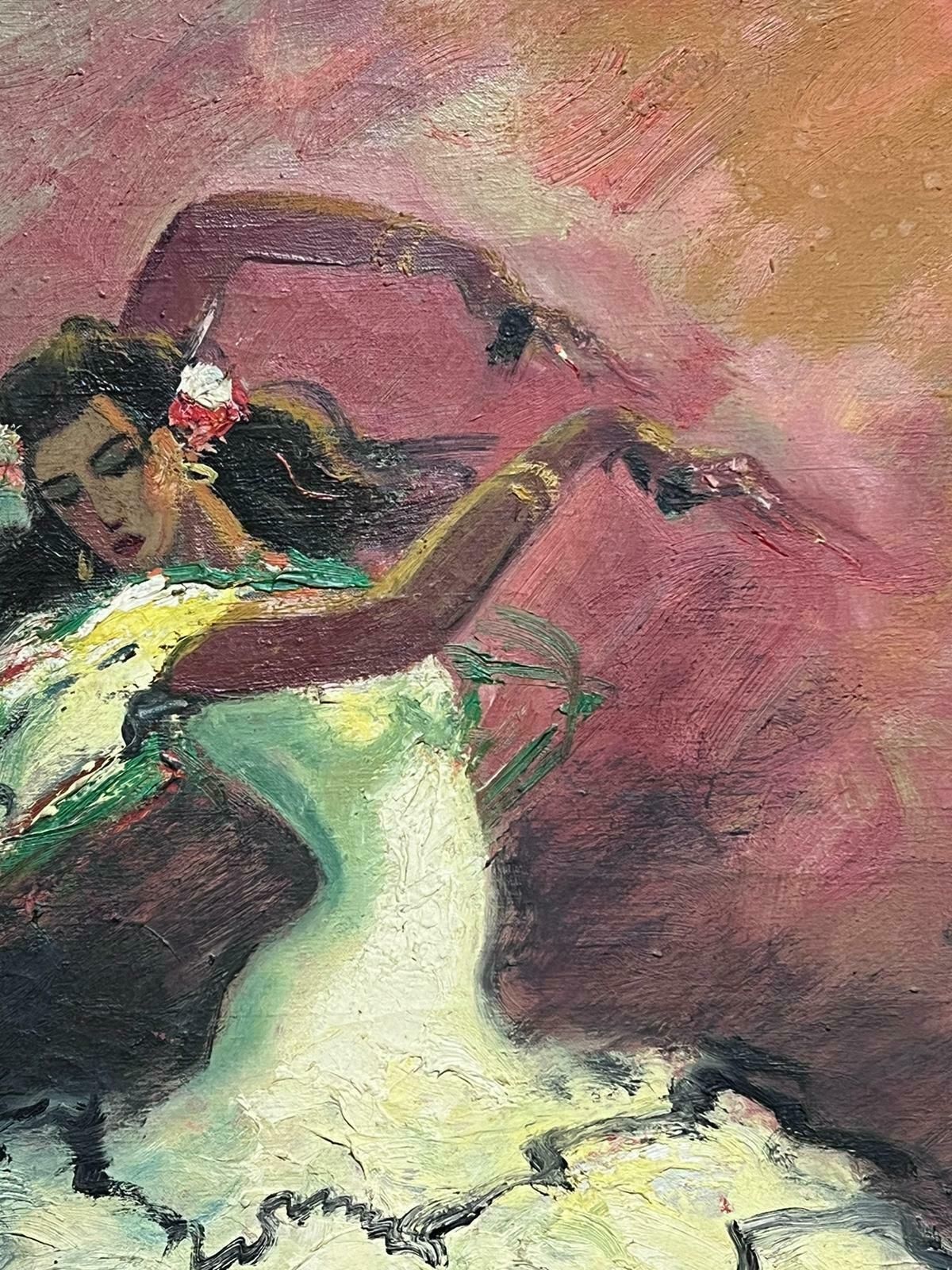 French Schoolthe Flamenco Dancer Vintage French Signed Oil Painting Original Frame photo Art