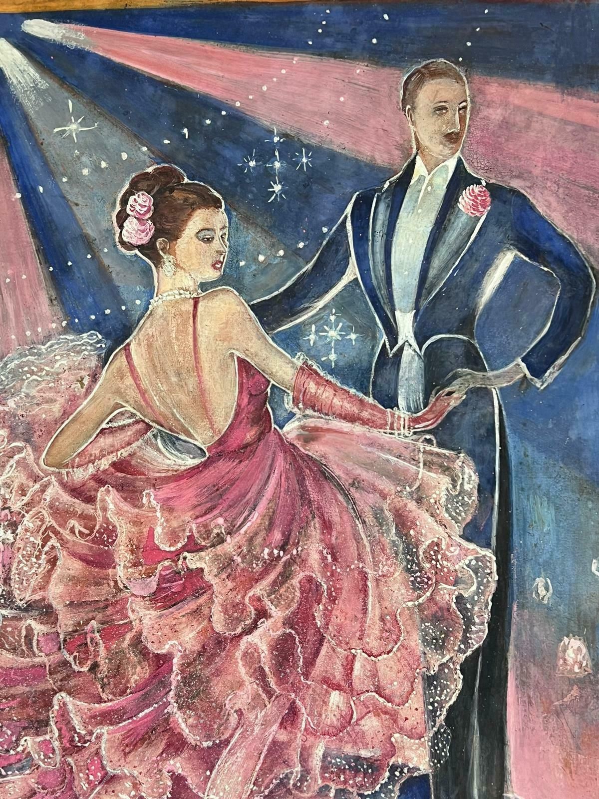 French School1930's French Signed Oil Portrait Of Danièle Darrieux Elegant Ballroom Dancing1952 photo furniture