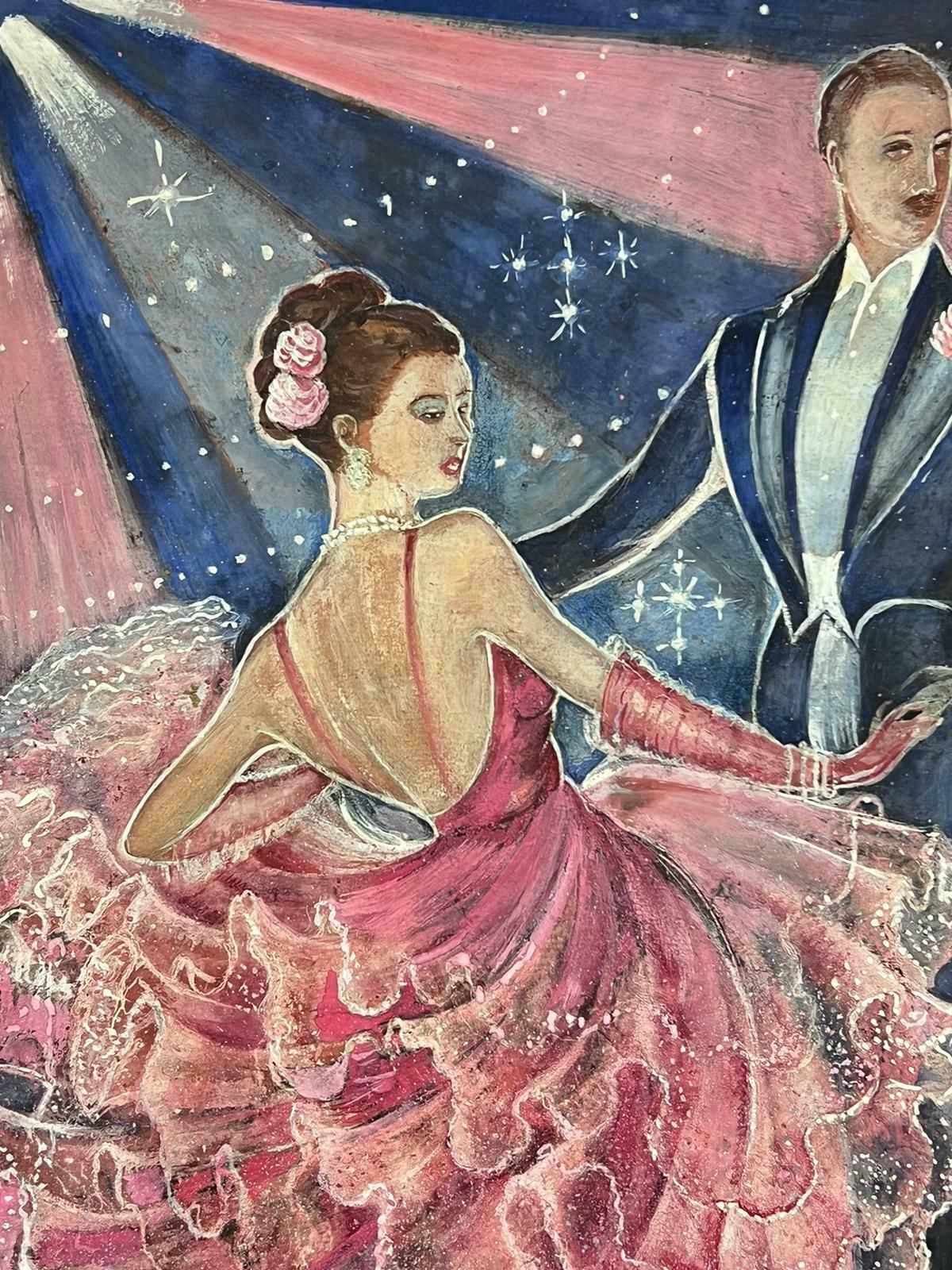French School1930's French Signed Oil Portrait Of Danièle Darrieux Elegant Ballroom Dancing1952 photo Art