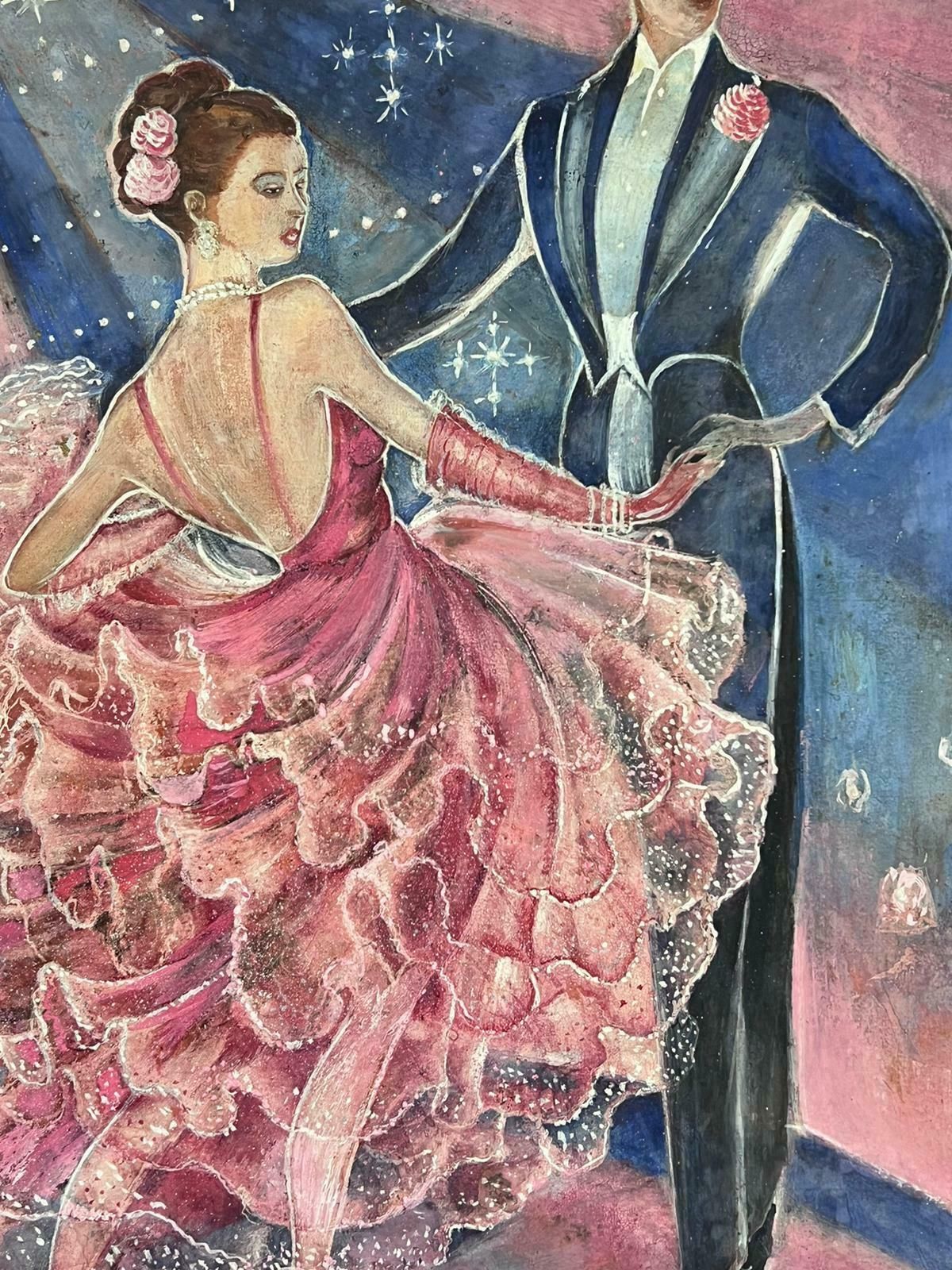 French School1930's French Signed Oil Portrait Of Danièle Darrieux Elegant Ballroom Dancing1952 photo vinterior