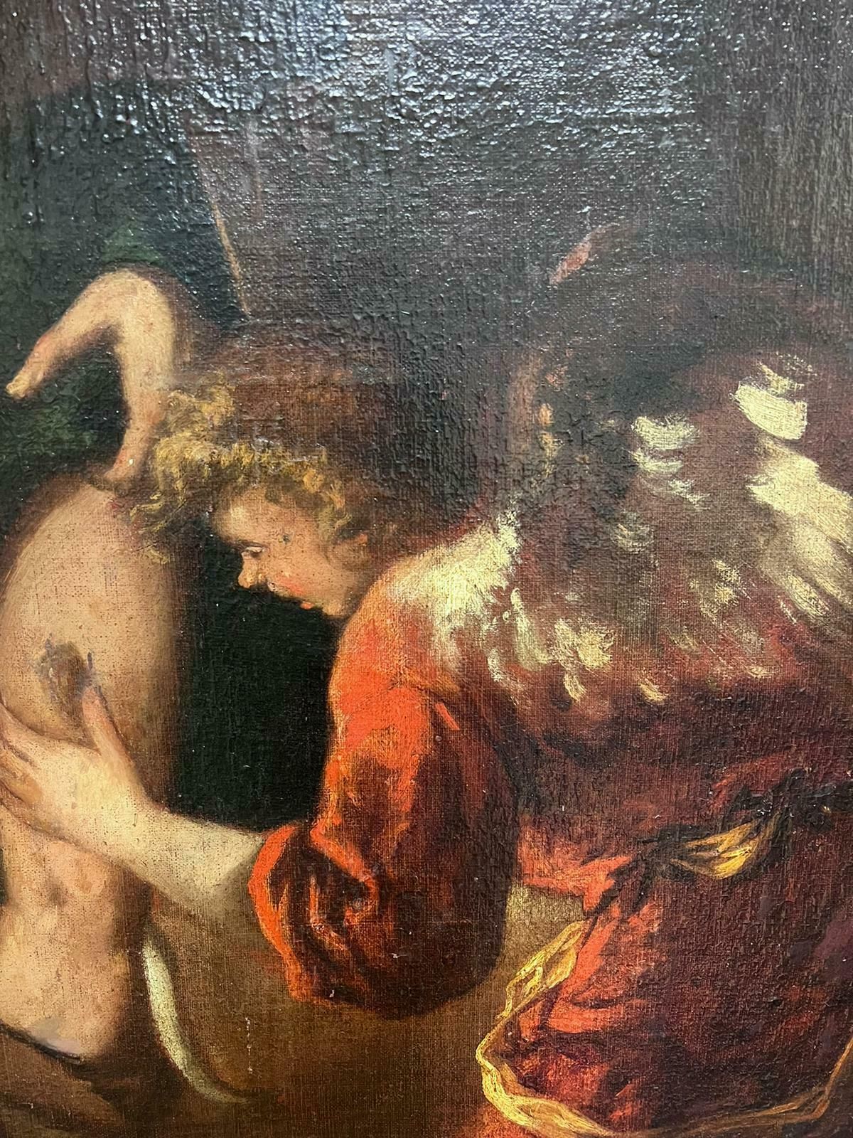Spanish Old Masterhuge 17th Century Spanish Old Master Oil Painting Wounded Pilgrim With Angel17th Century photo Art