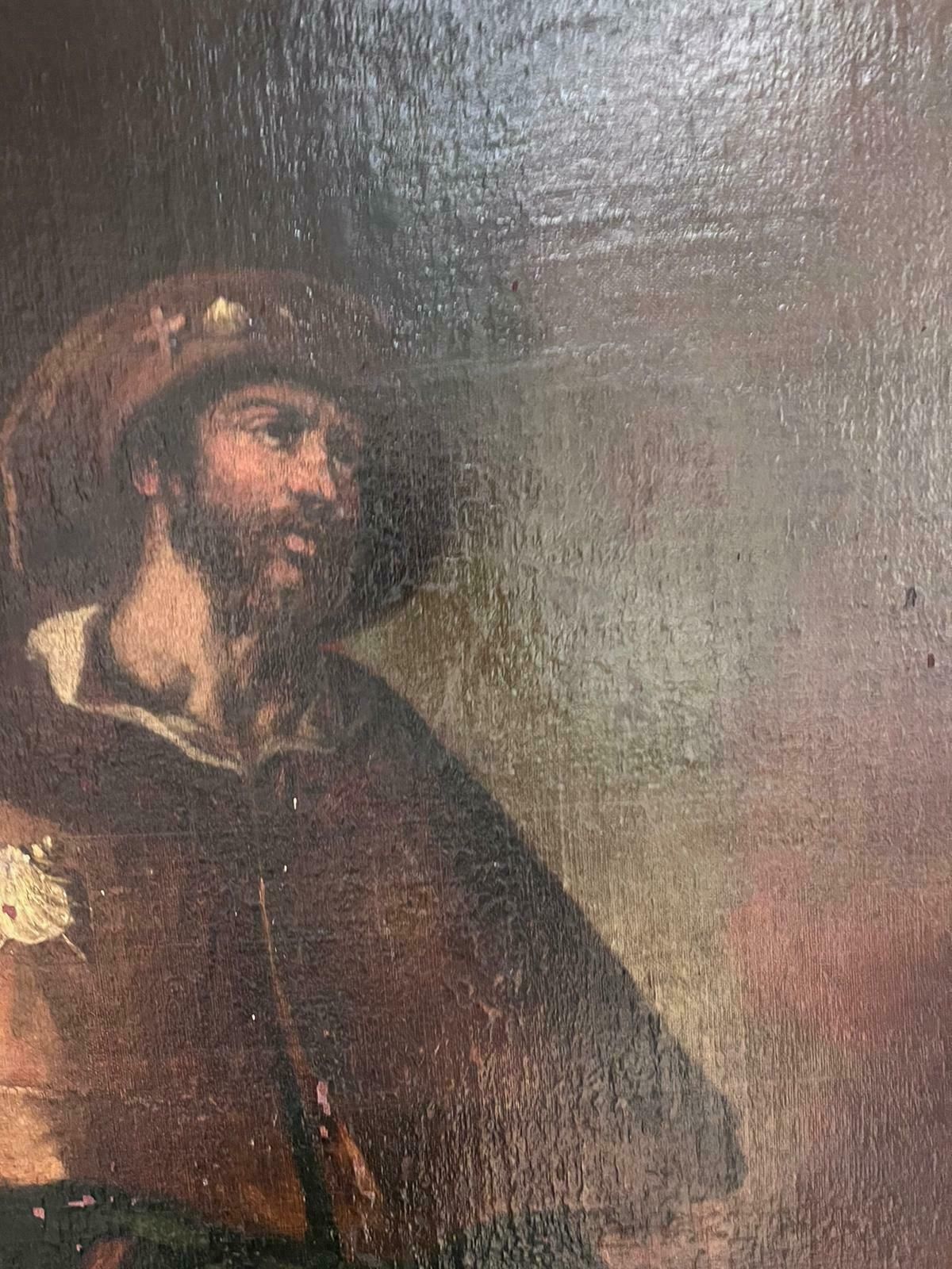 Spanish Old Masterhuge 17th Century Spanish Old Master Oil Painting Wounded Pilgrim With Angel17th Century photo vintage