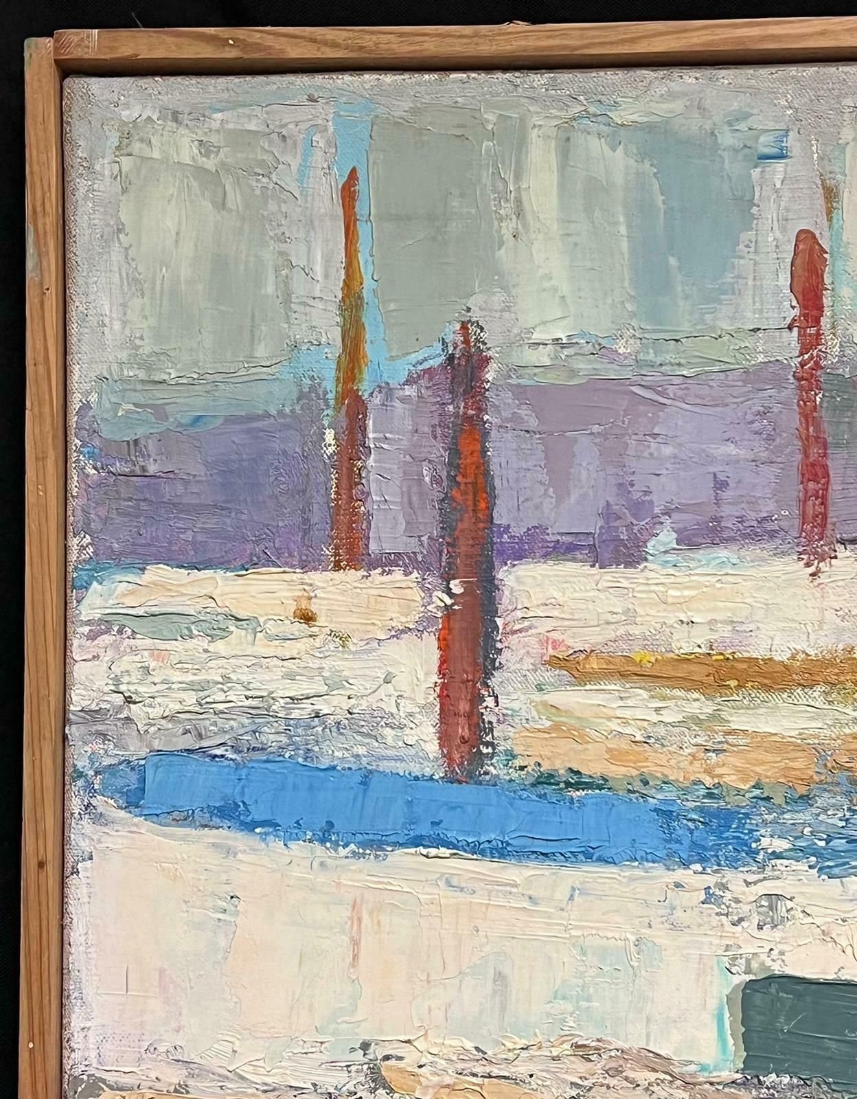 Marguerite Lacrouxhuge Mid 20th Century French Cubist Signed Oil Fisherman With Boats Harbor Quay photo Art