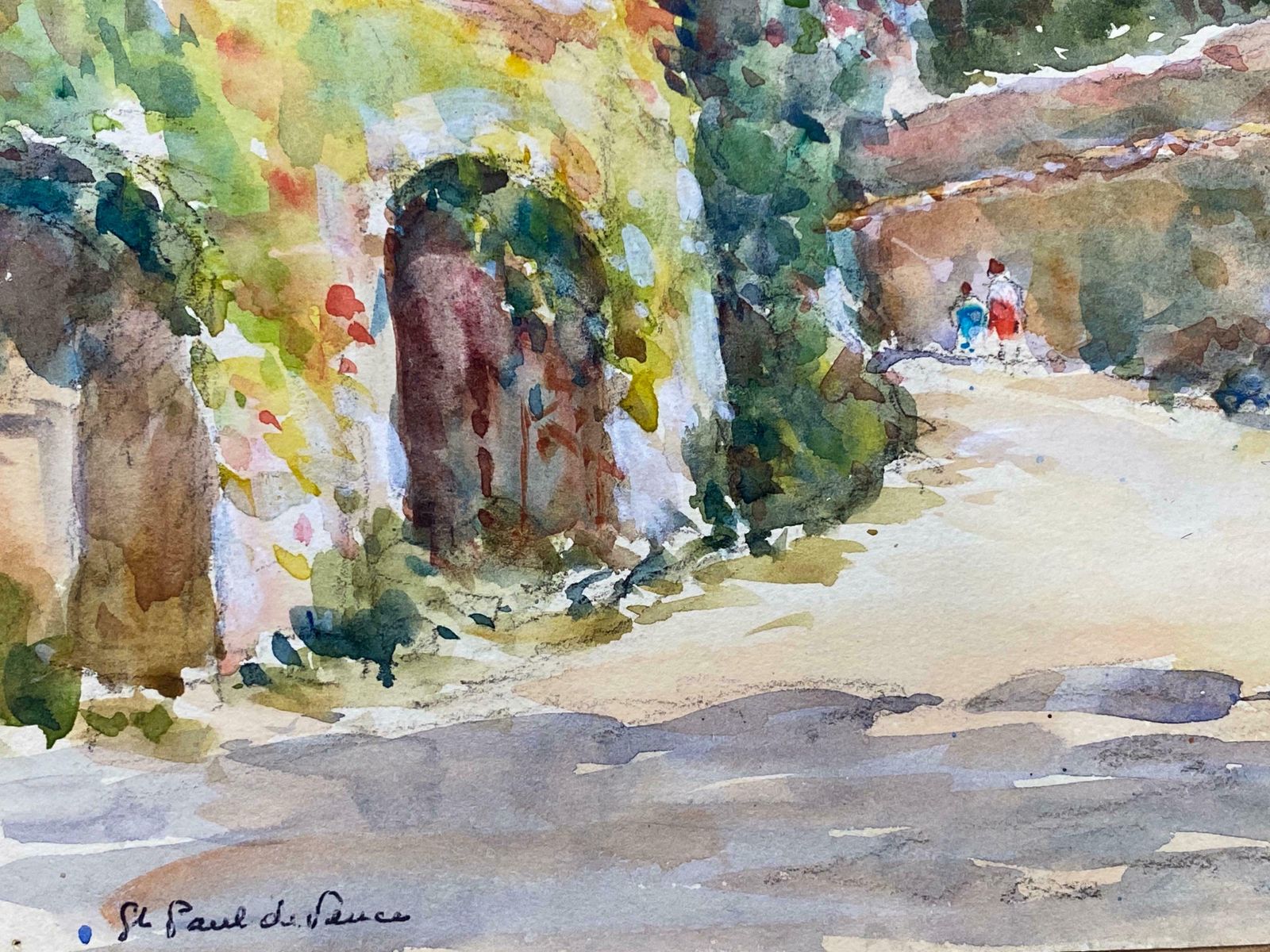 Camille Meriotst Paul De Vence  French Signed Watercolour Painting   Colourful French Streetsc. 1940's photo 458.0