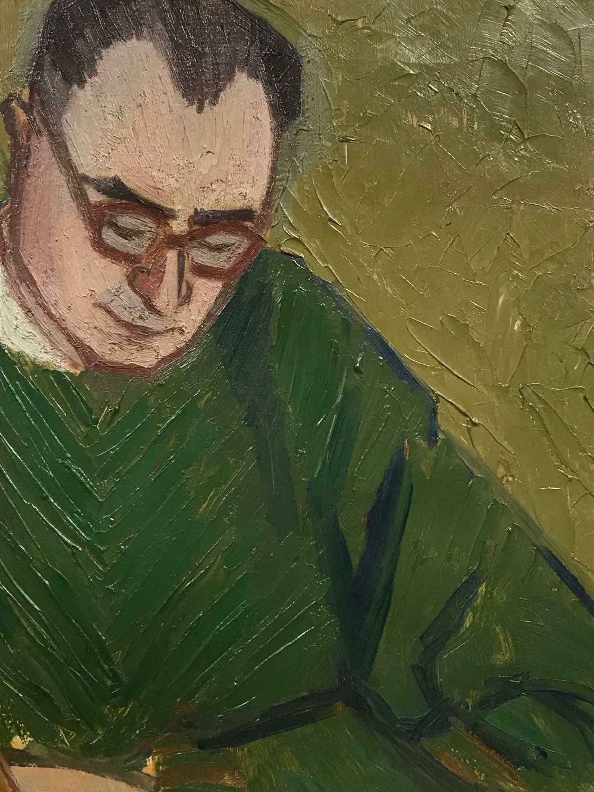 French Schoolmid 20th Century French Post Impressionist Oil   Portrait Of Man Writing At Desk photo for sale