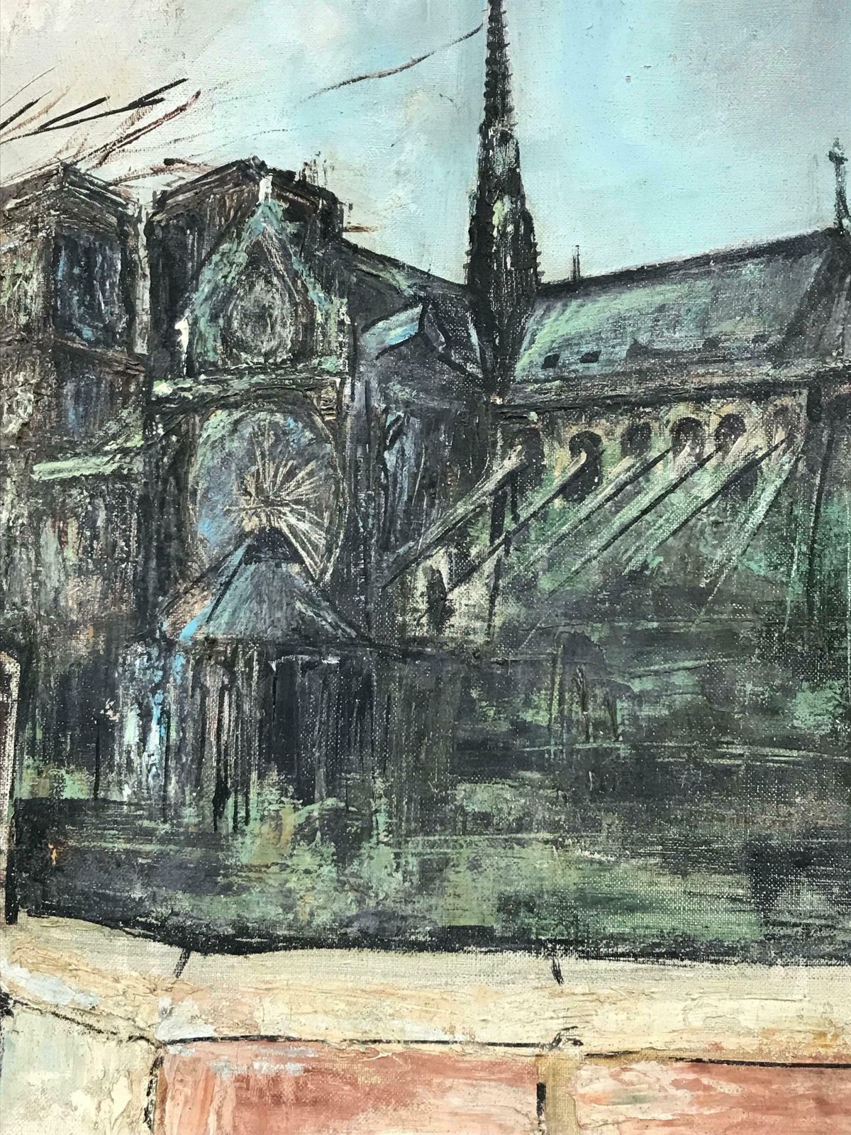 French School1960's French Signed Oil Painting Bouquinistes River Seine Notre Dame Paris photo buy