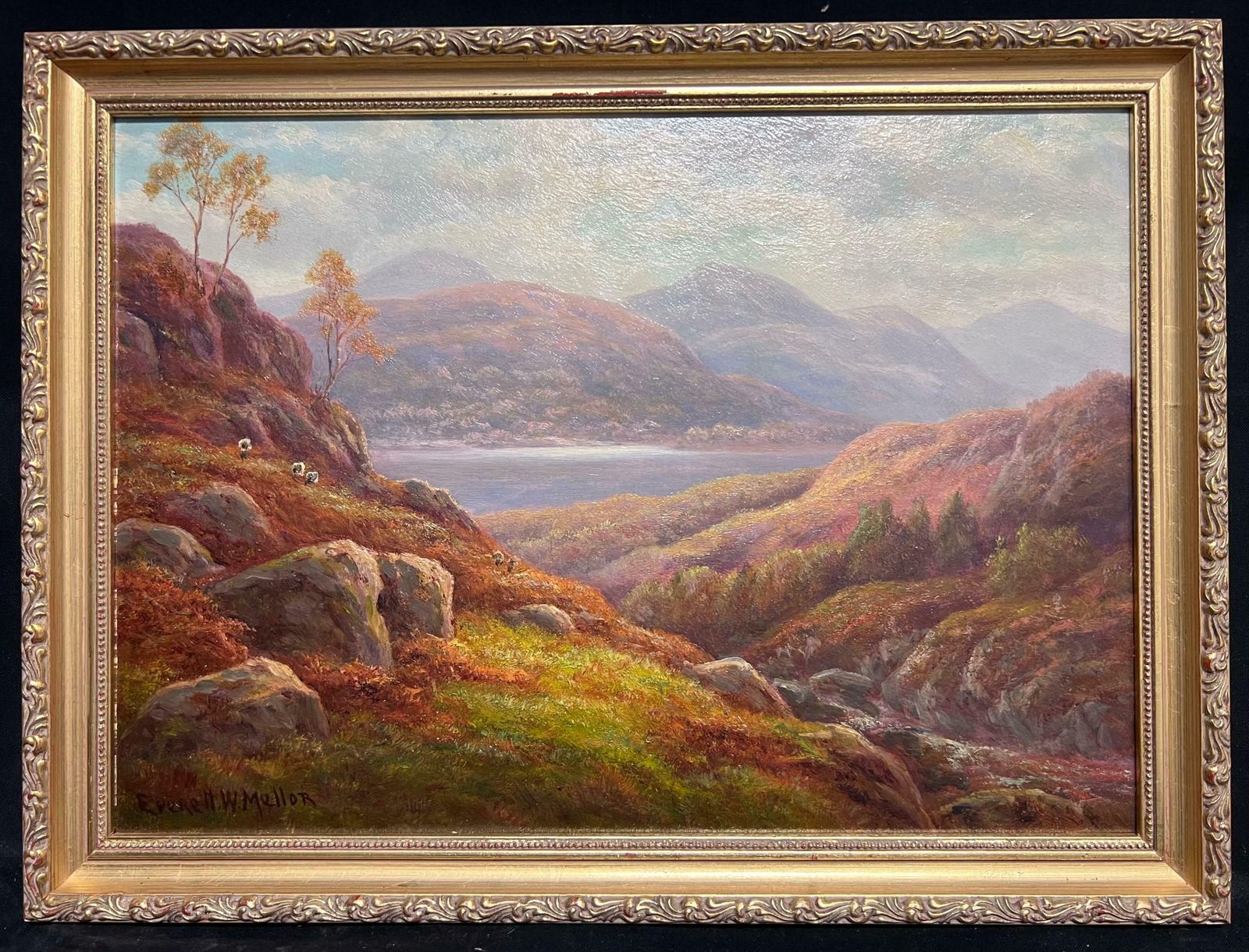 Everett Watson Mellorantique Scottish Oil Autumn Highlands Tranquil Landscape With Sheep Oil Painting photo furniture