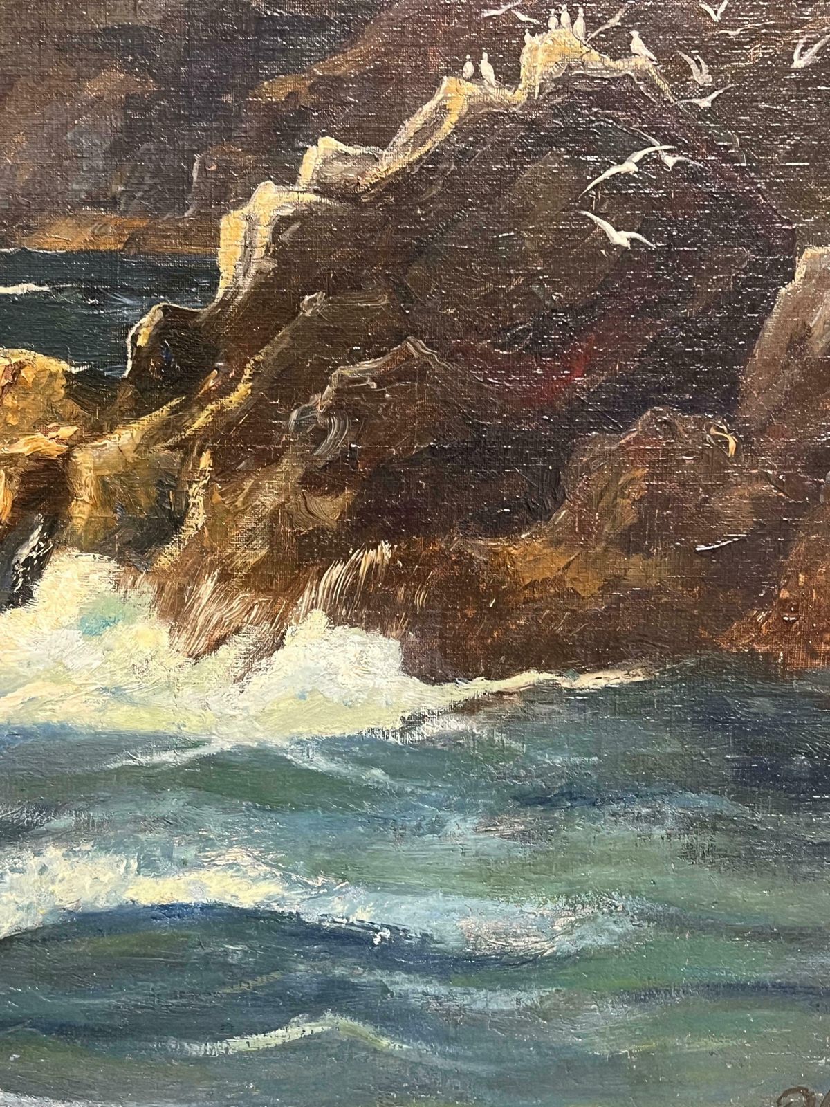 French Schoolmajestic Coastal Cliffs With Seabirds And A Distant Sailboat A Captivating Sea20th Century photo buy