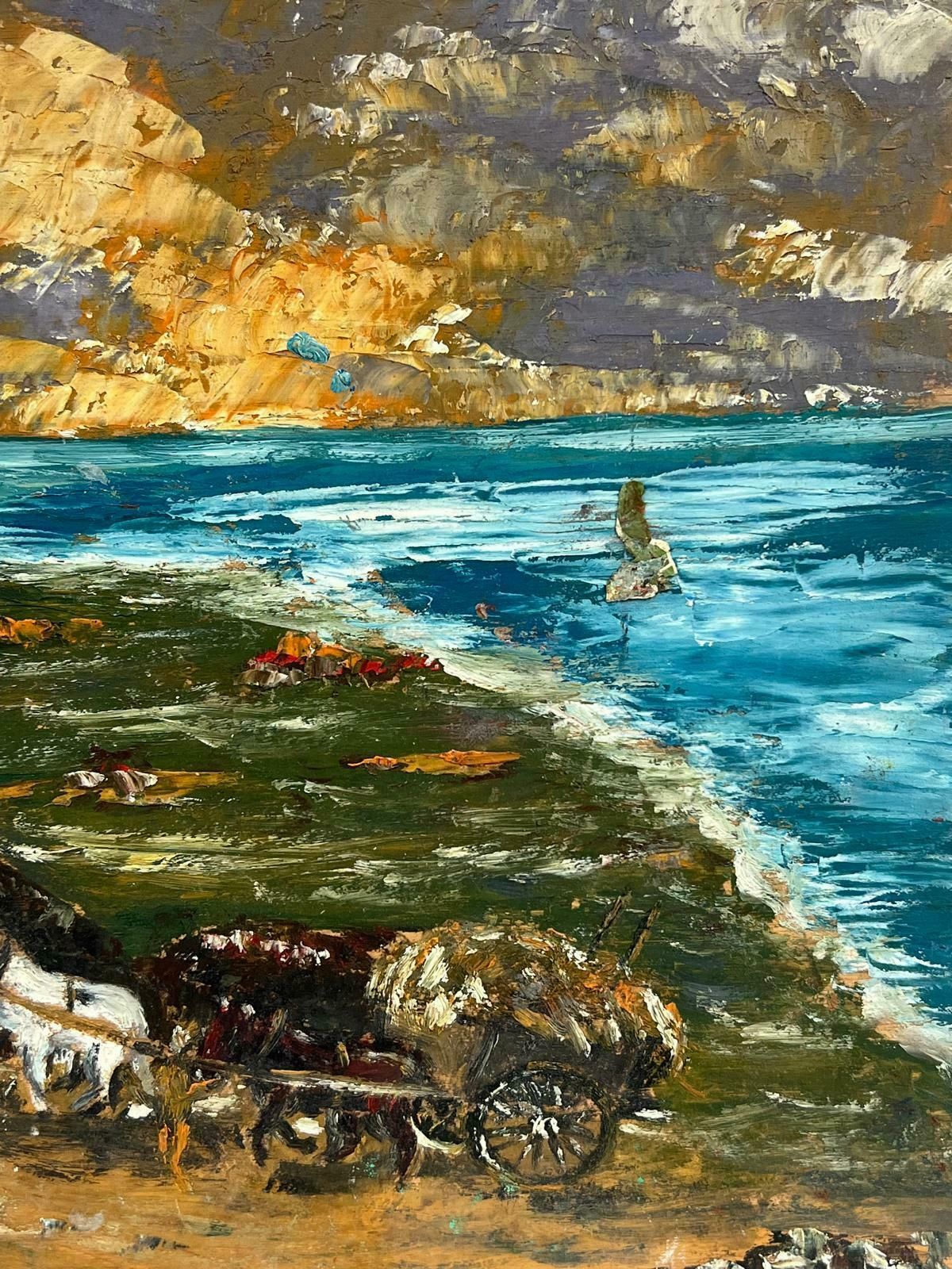 Fanch Lelrustic Coastal Landscape With Horse And Cart Oil Painting 20th Century photo for sale