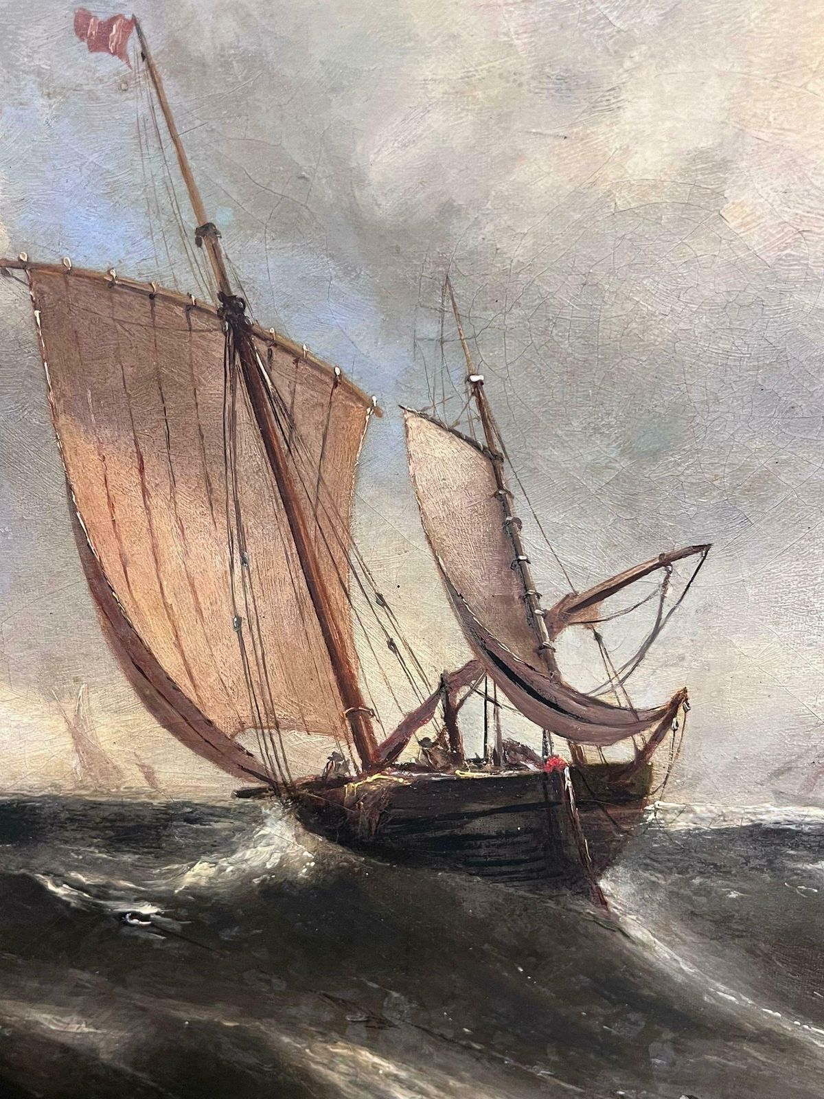 English Victorian Oil Antique 19th Century English Victorian Marine Oil Painting Boats Stormy Seas19th Century photo Art