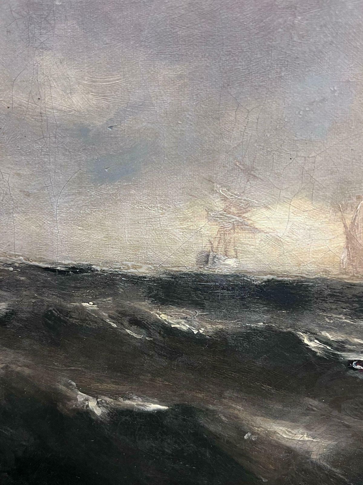 English Victorian Oil Antique 19th Century English Victorian Marine Oil Painting Boats Stormy Seas19th Century photo buy