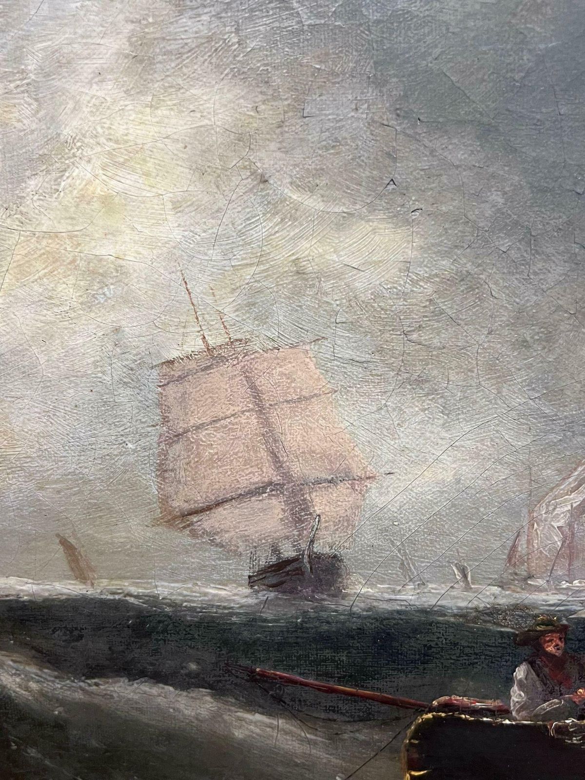 photo furniture English Victorian Oil Antique 19th Century English Victorian Marine Oil Painting Boats Stormy Seas19th Century