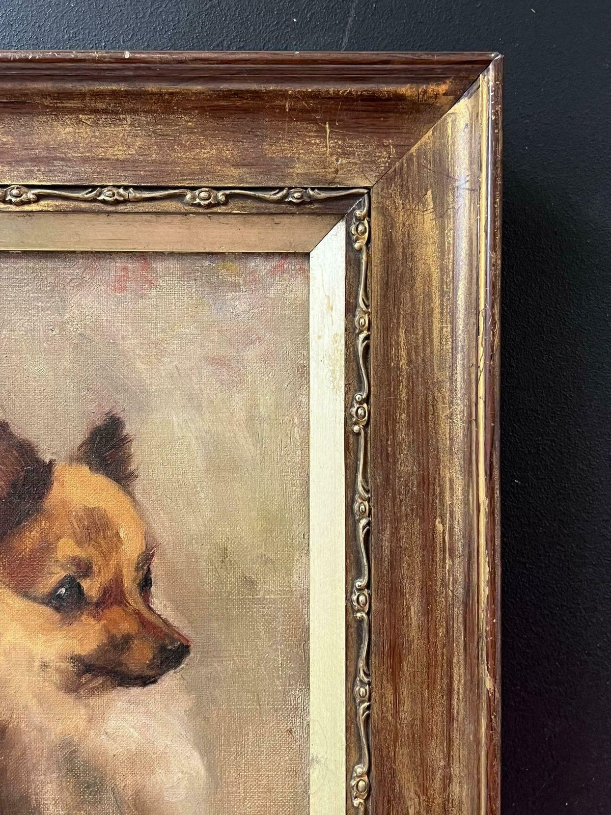 English Dog Artistantique English Oil Painting Portrait Of Pomeranian Dog 19th Century Framed19th Century photo 1688.0