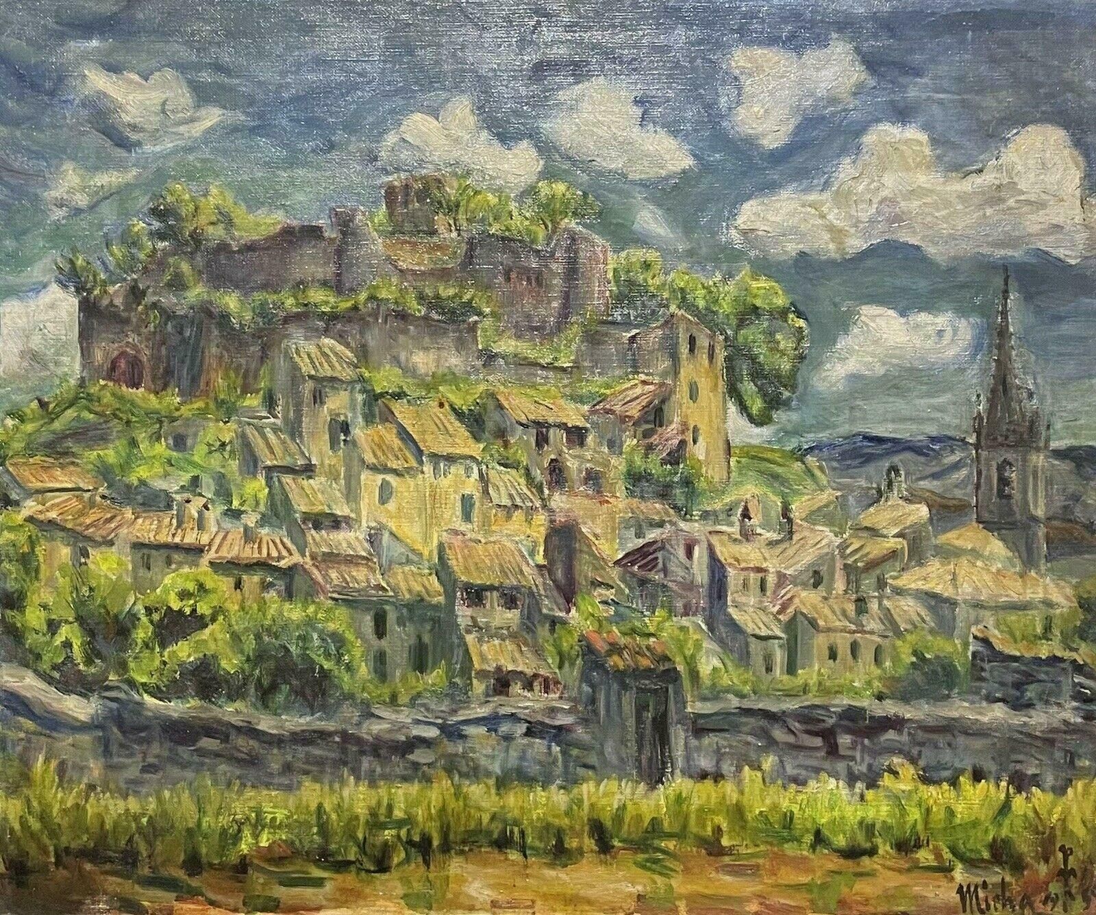 Frenchcastellar Provence Large Impressionist Vintage Oil Painting Hilltop Village