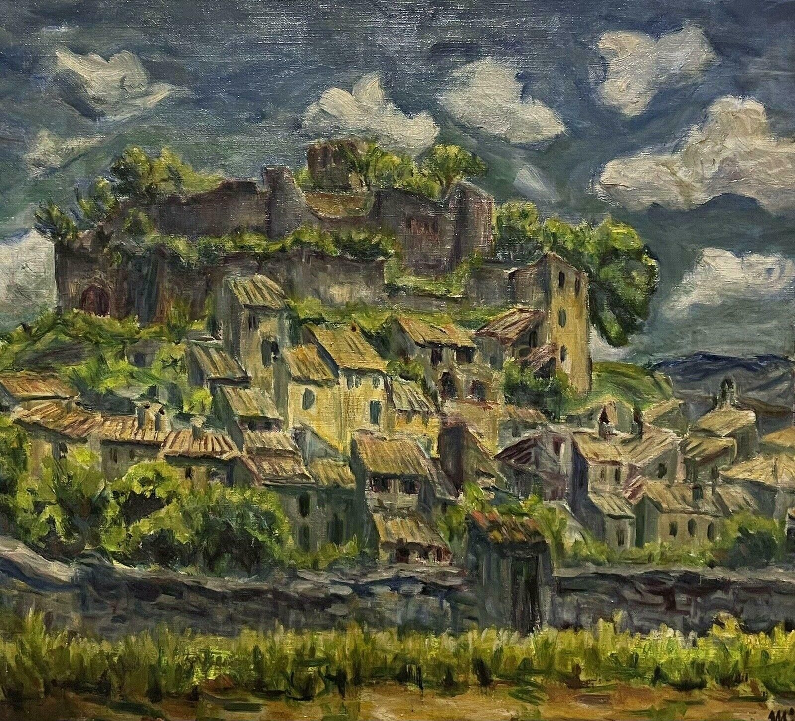 Frenchcastellar Provence Large Impressionist Vintage Oil Painting Hilltop Village photo Art