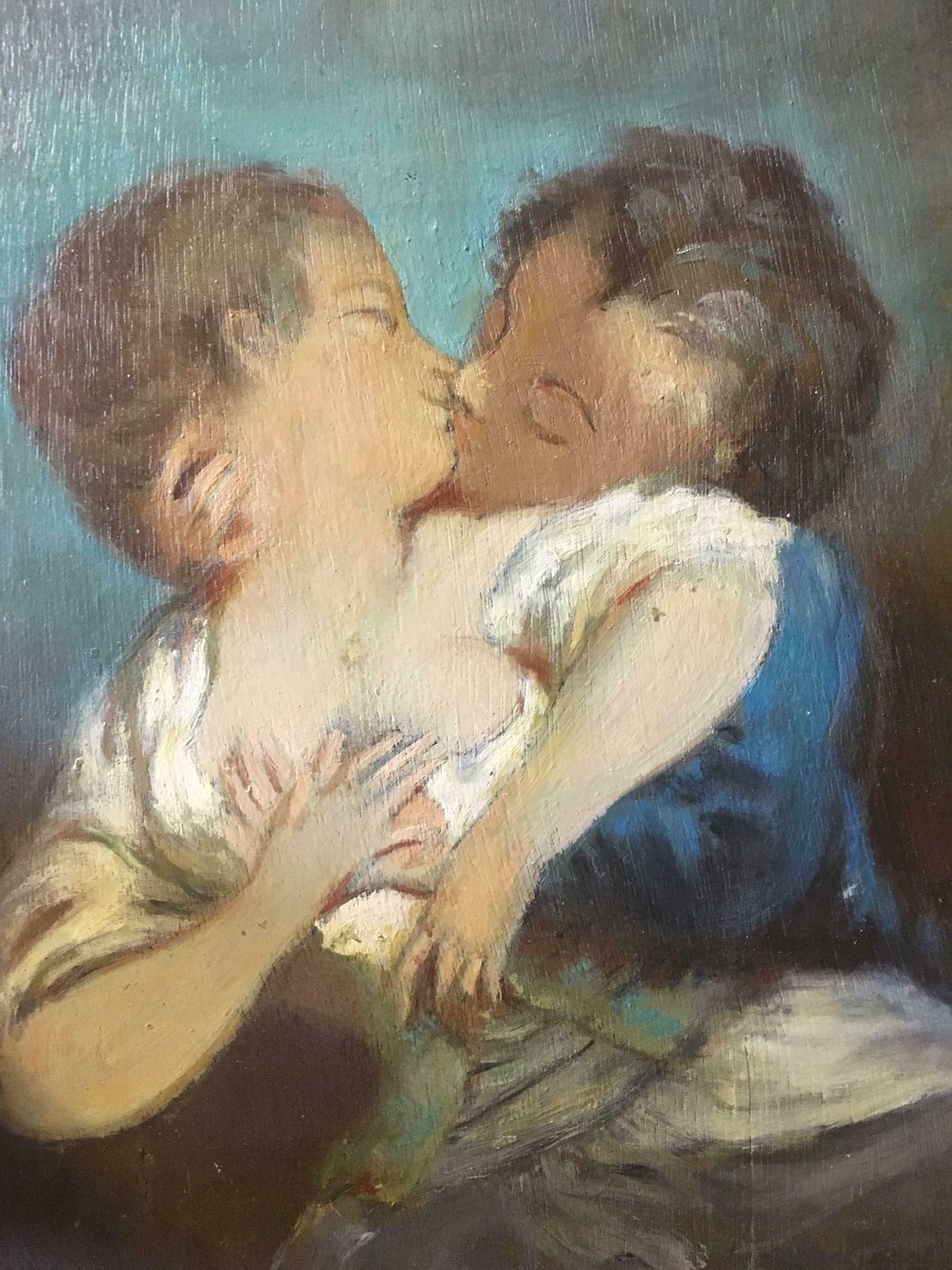 Claude Benard"Le Baiser D'apres Boucher", Impressionist Portrait, Oil Painting, Signed1947 photo vinterior