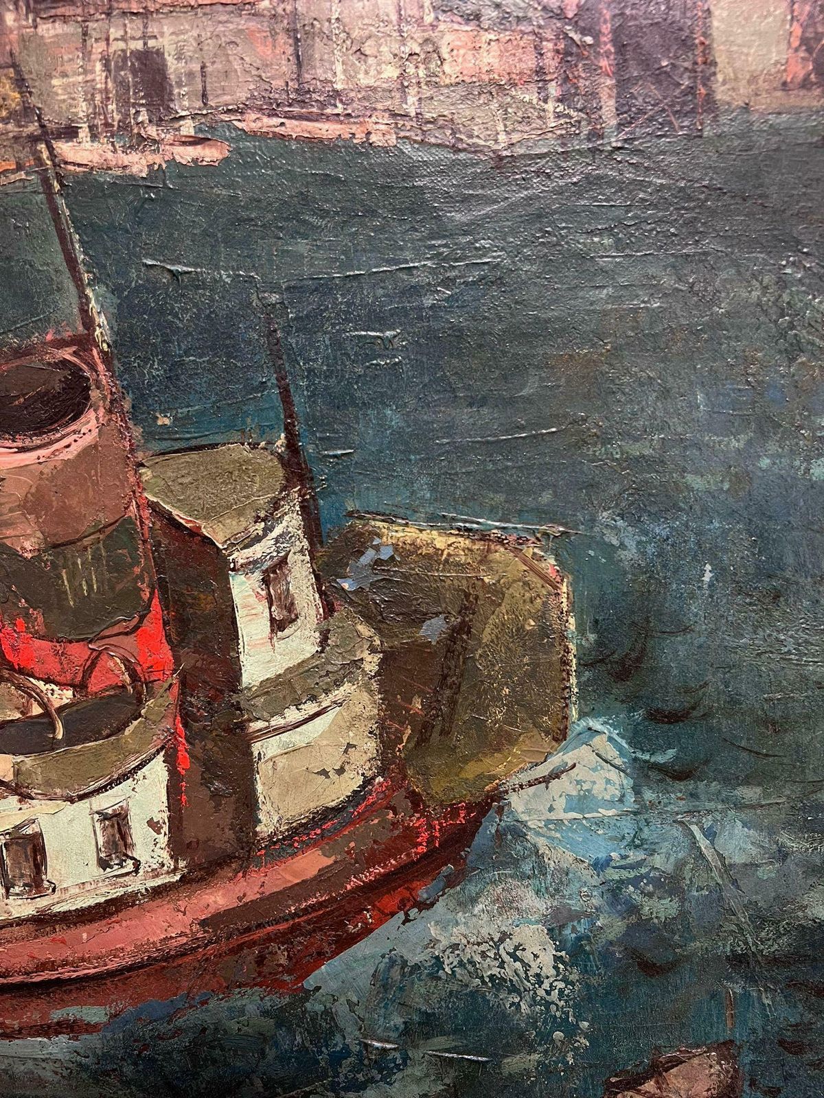 John Chapman Lewis (1920 1994)fishing Boat In New York Harbor 1948 Original Signed Oil Painting Modernist1948 photo Art
