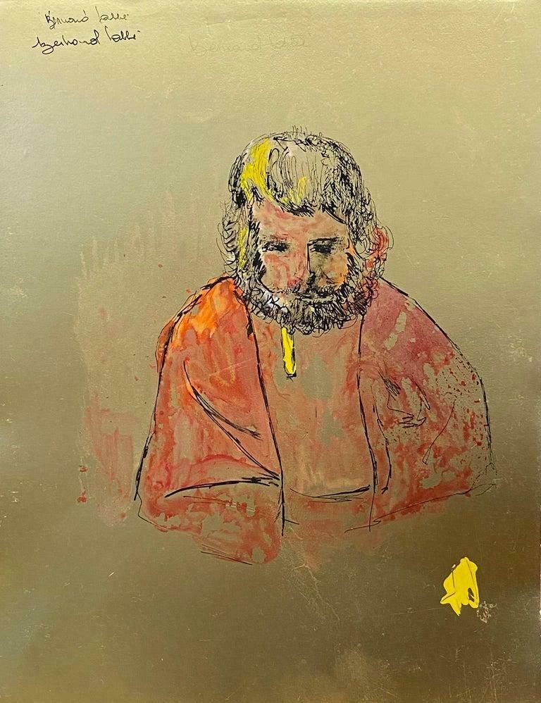 Bernard Labbe1950's Modernist Painting     Portrait Of Figure On Gold1950's