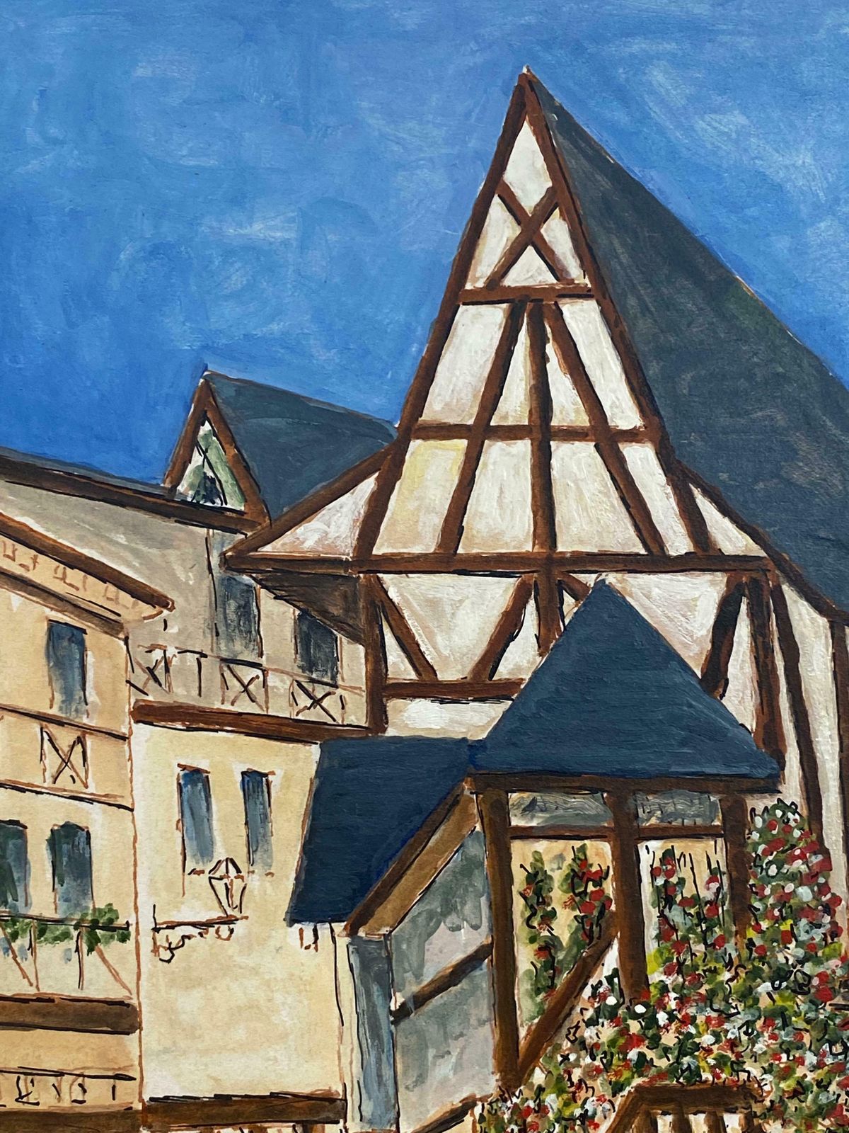 Bernard Labbe1950's French Modernist/ Cubist Painting  Beautiful French Town With Two Figures1950's photo vinterior