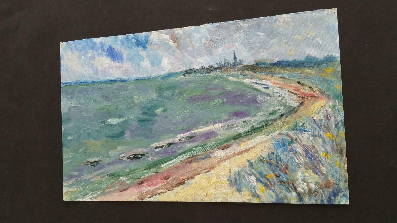 photo furniture Unknown20th Century French Oil Painting A Coastal Villagelate 20th Century