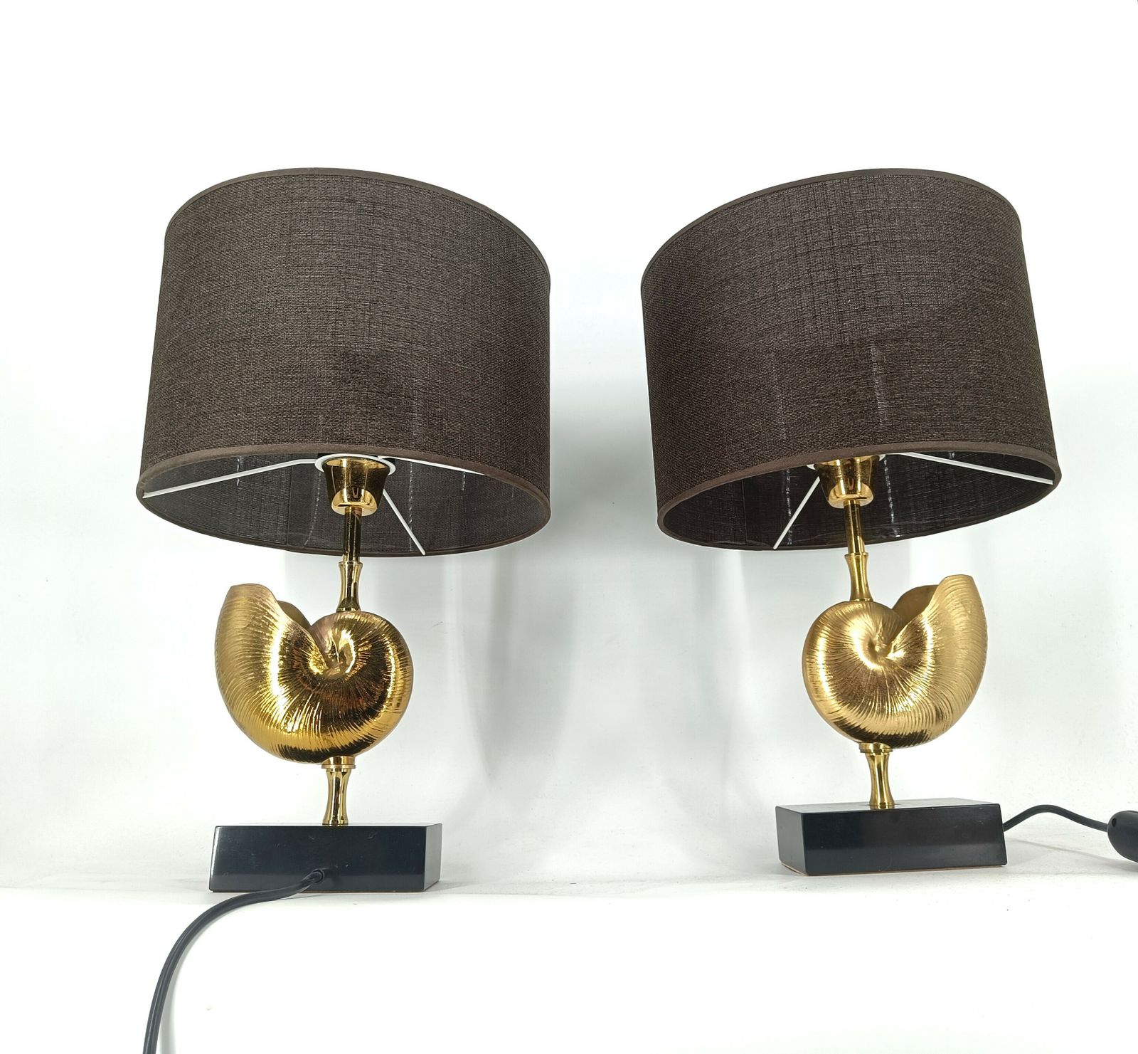 Vintage Brass Nautilus Shell Table Lamps 1970's   France    Set Of 2 photo Lighting