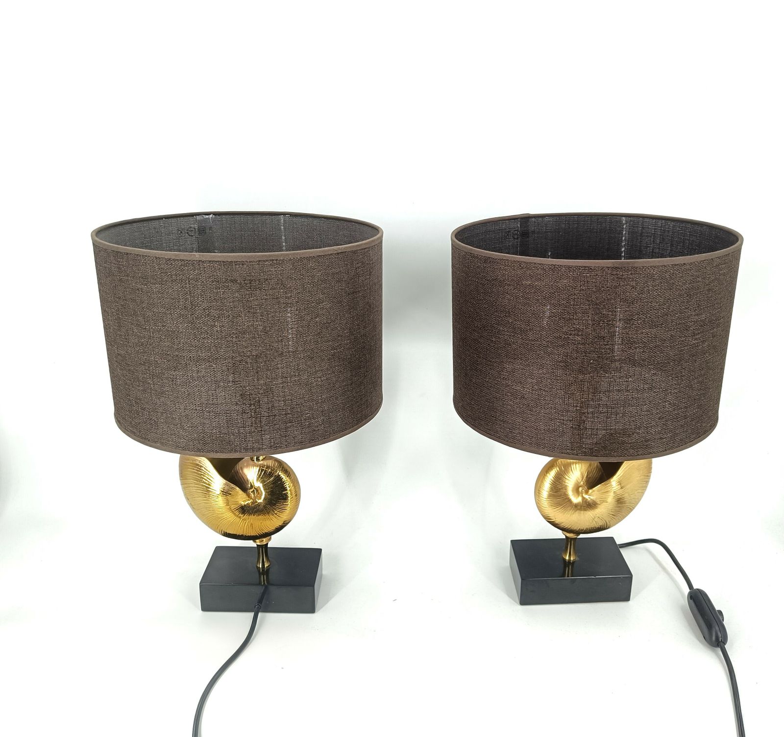 Vintage Brass Nautilus Shell Table Lamps 1970's   France    Set Of 2 photo vintage