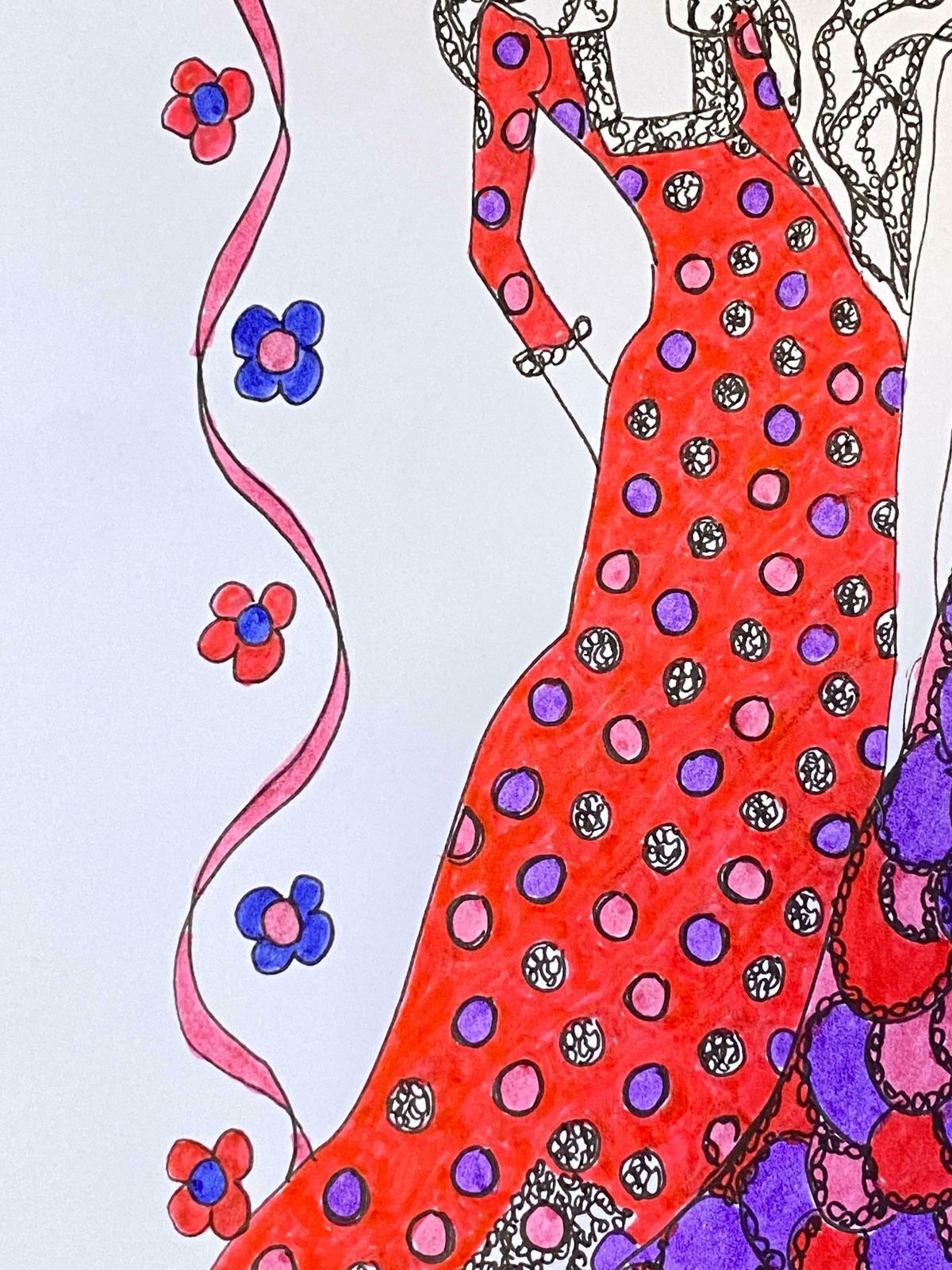 Roz Jenningsoriginal Fashion Design Illustration Watercolor Painting Laura Ashley Designerc. 2000's photo Art
