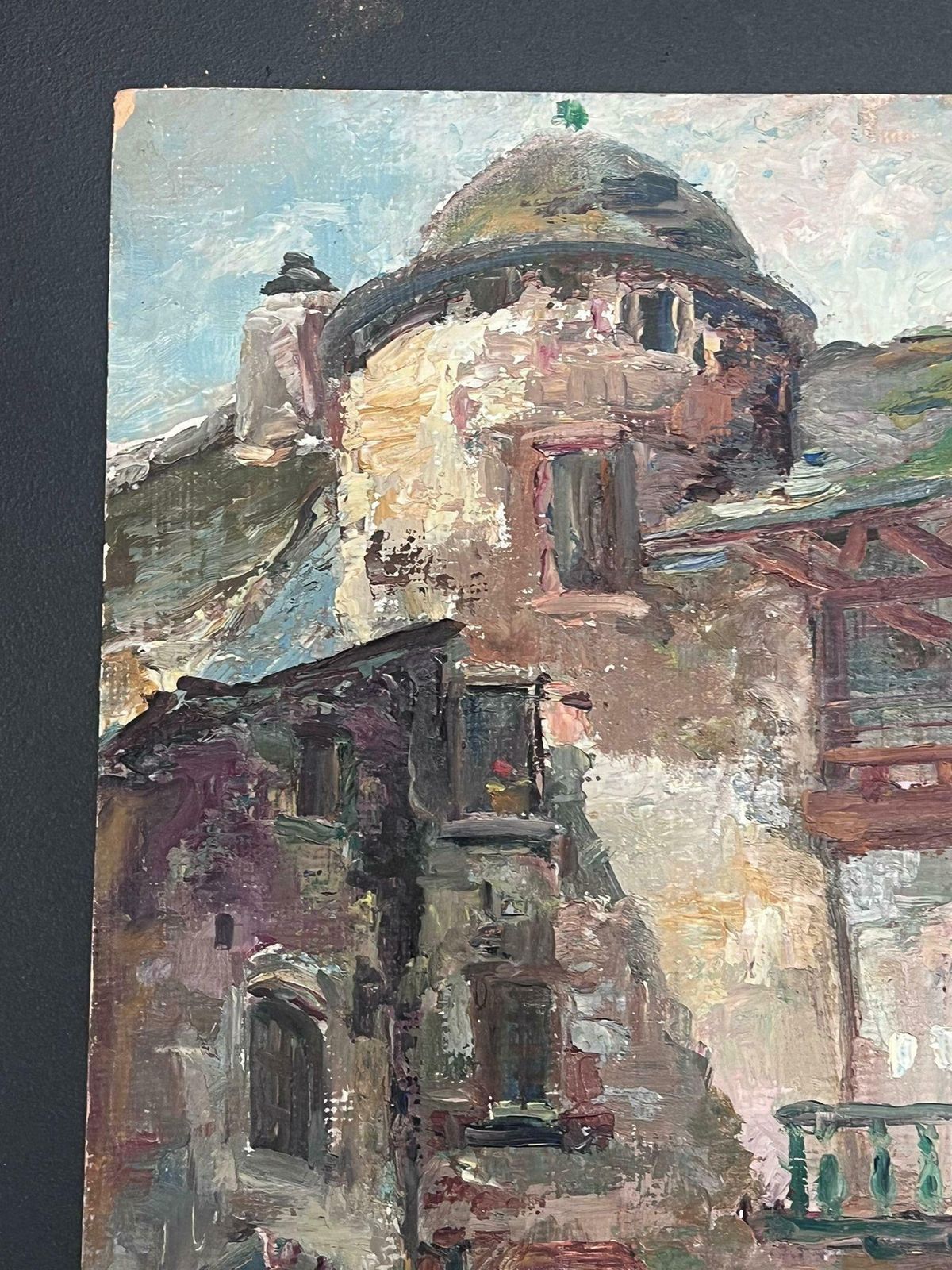 Regine Davidmid 20th Century 1950's French Post Impressionist Oil Medieval Town Buildings1950's photo Art